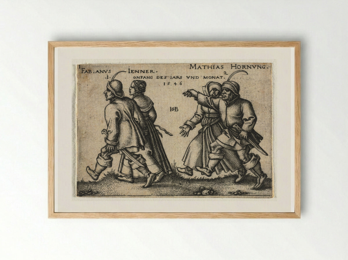 The Peasant Wedding or the Twelve Months: Fabianus and Mathias - Hans Sebald Beham - Framed Print Wood