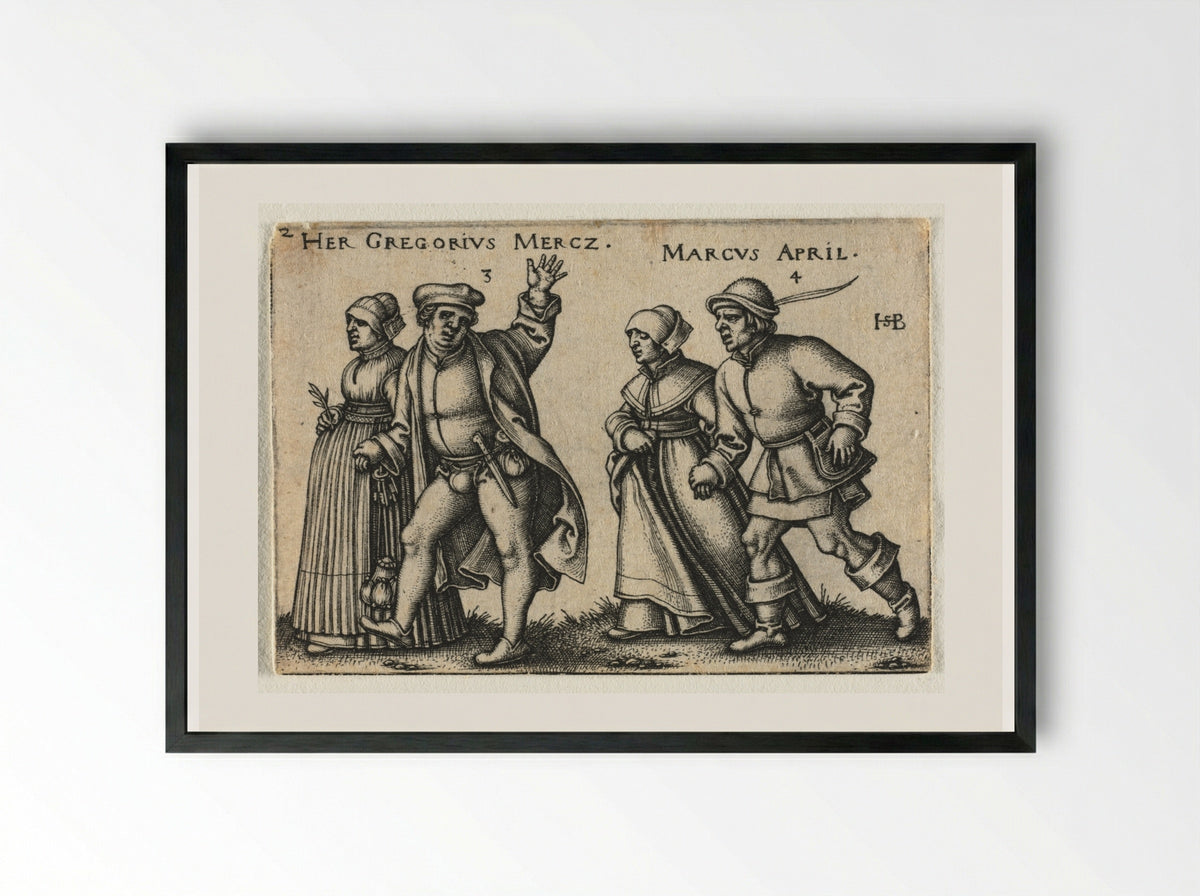 The Peasant Wedding: March and April - Hans Sebald Beham - Framed Print Black