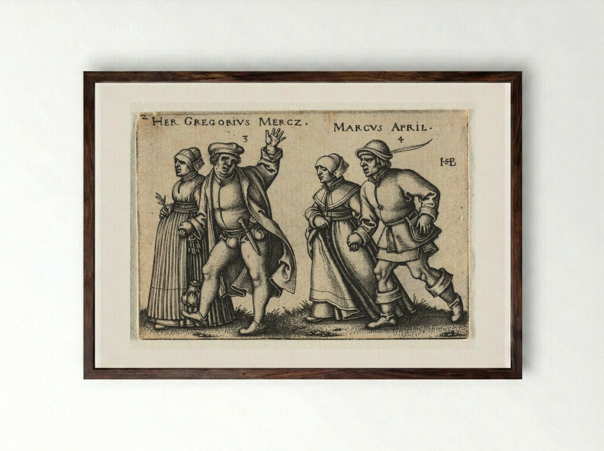 The Peasant Wedding: March and April - Hans Sebald Beham - Framed Print Dark Wood
