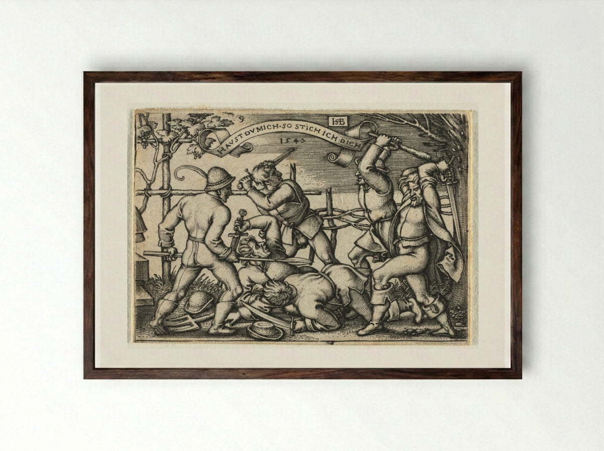 The Peasant Wedding: No. 9 - Hans Sebald Beham - Framed Print Dark Wood