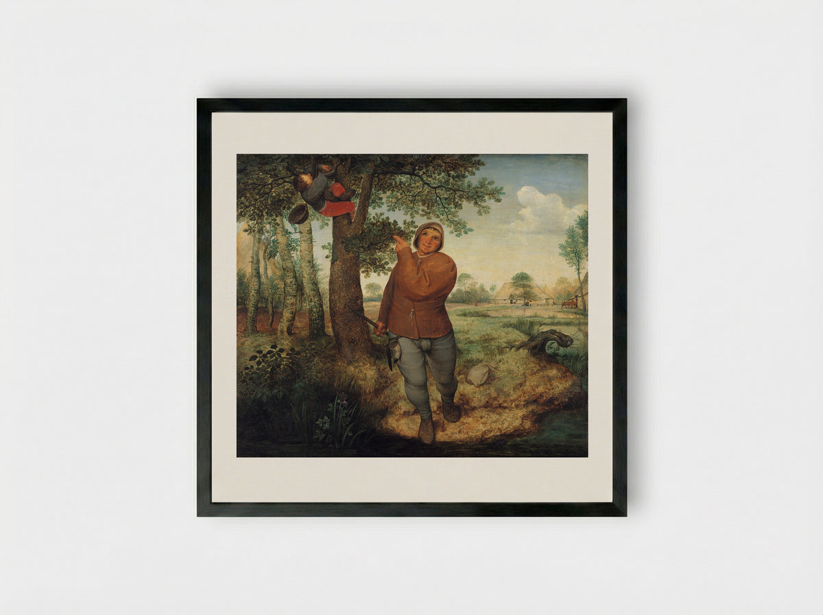 The Peasant and the Birdnester - Pieter Bruegel the Elder - Framed Print Black