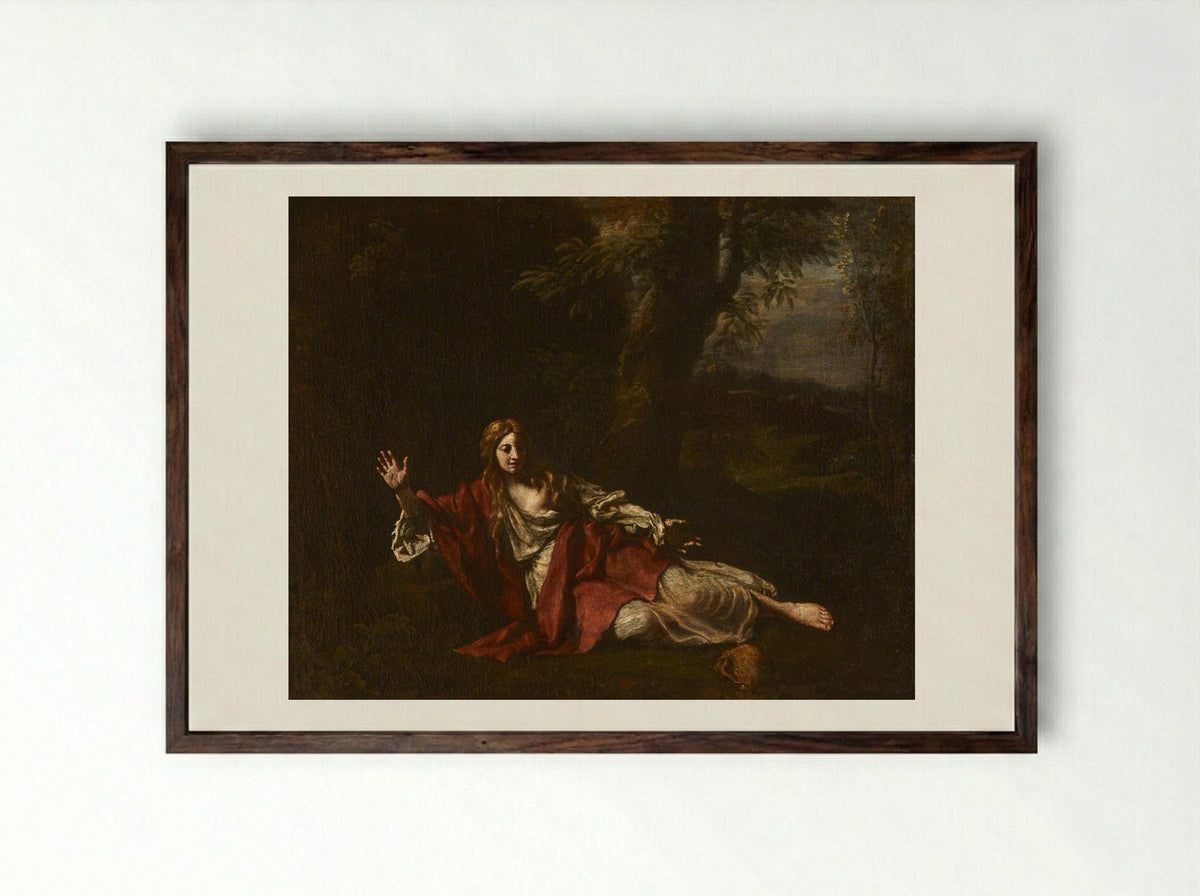 The Penitent Magdalen - Francesco Cozza - Framed Print Dark Wood