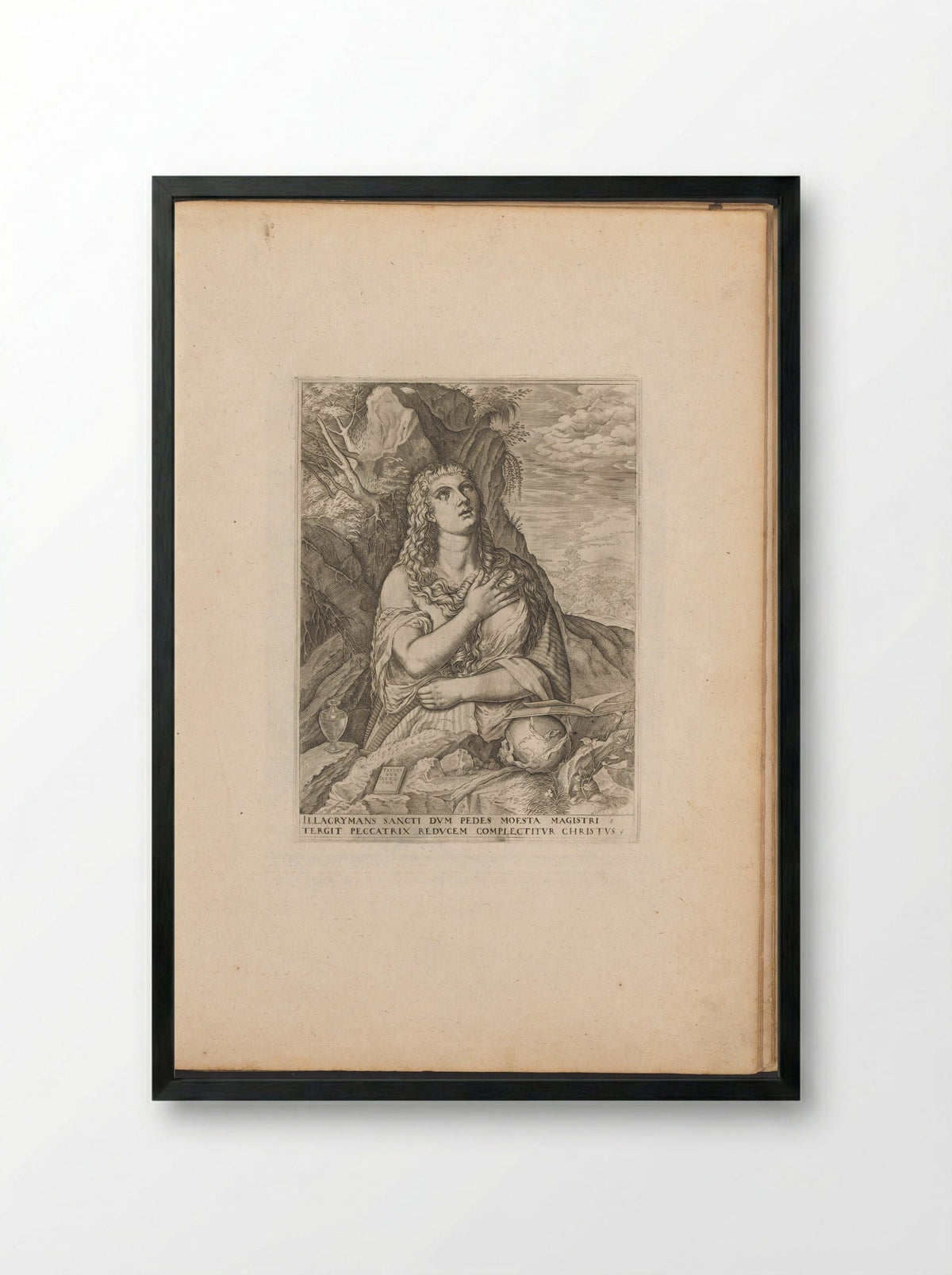 The Penitent Magdalene in the Wilderness - Melchior Meier - Framed Print Black