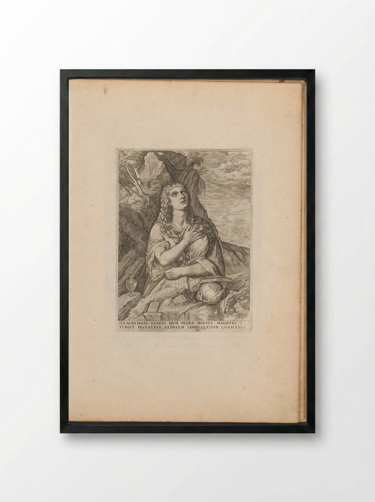 The Penitent Magdalene in the Wilderness - Melchior Meier - Framed Print Black