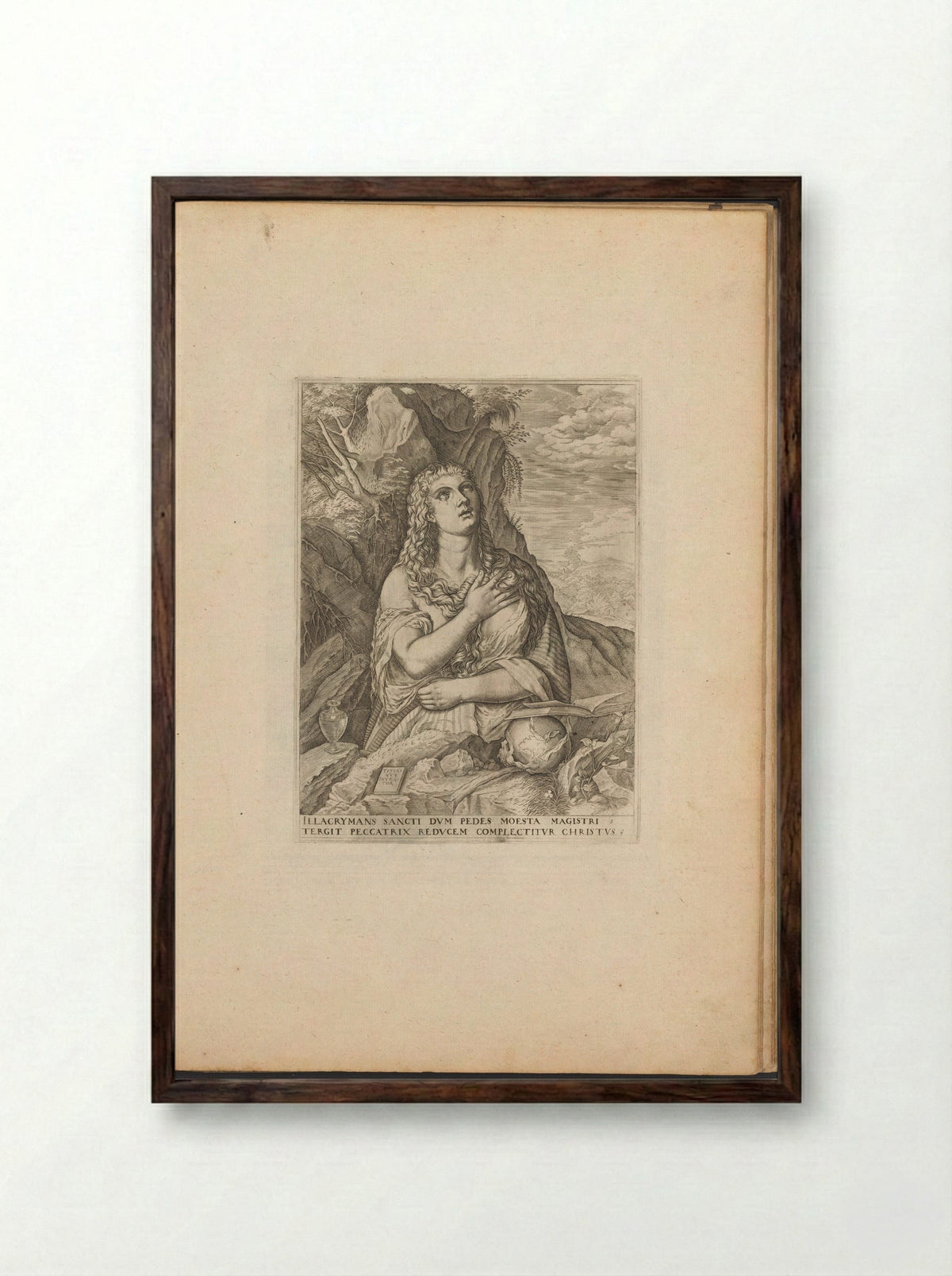 The Penitent Magdalene in the Wilderness - Melchior Meier - Framed Print Dark Wood