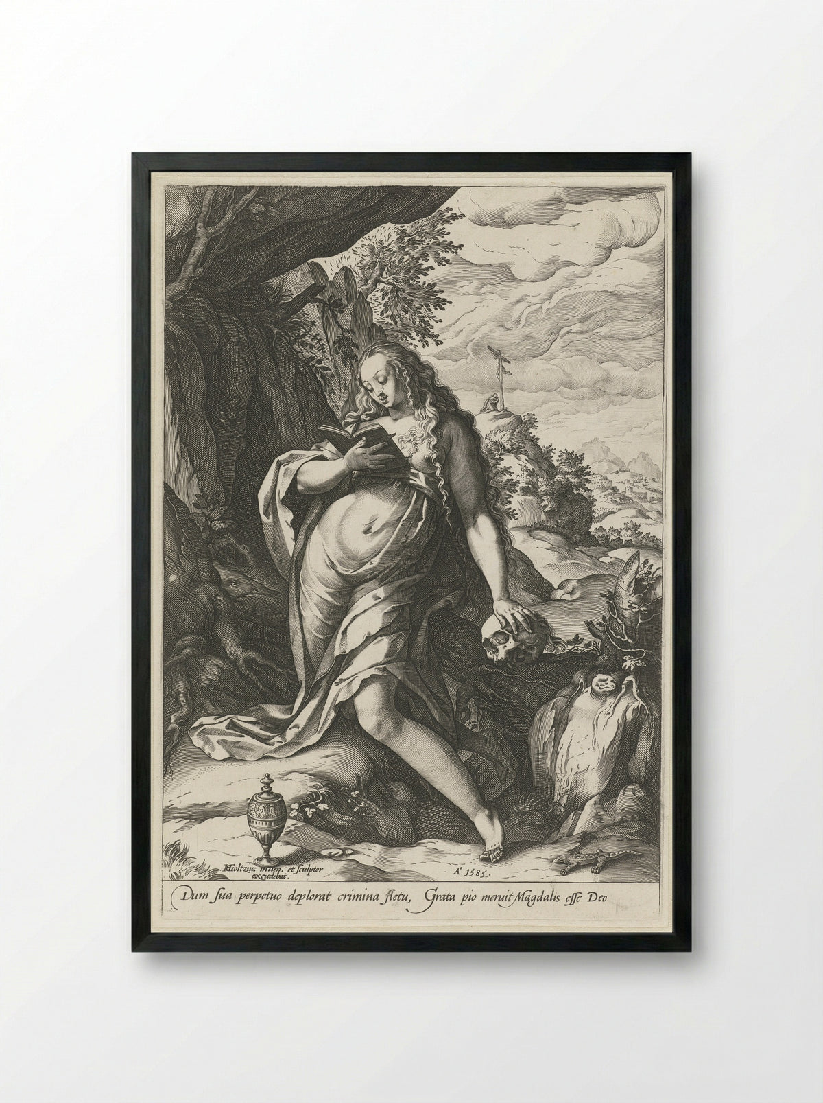 The Penitent Magdalene - Bartholomeus Spranger - Framed Print Black