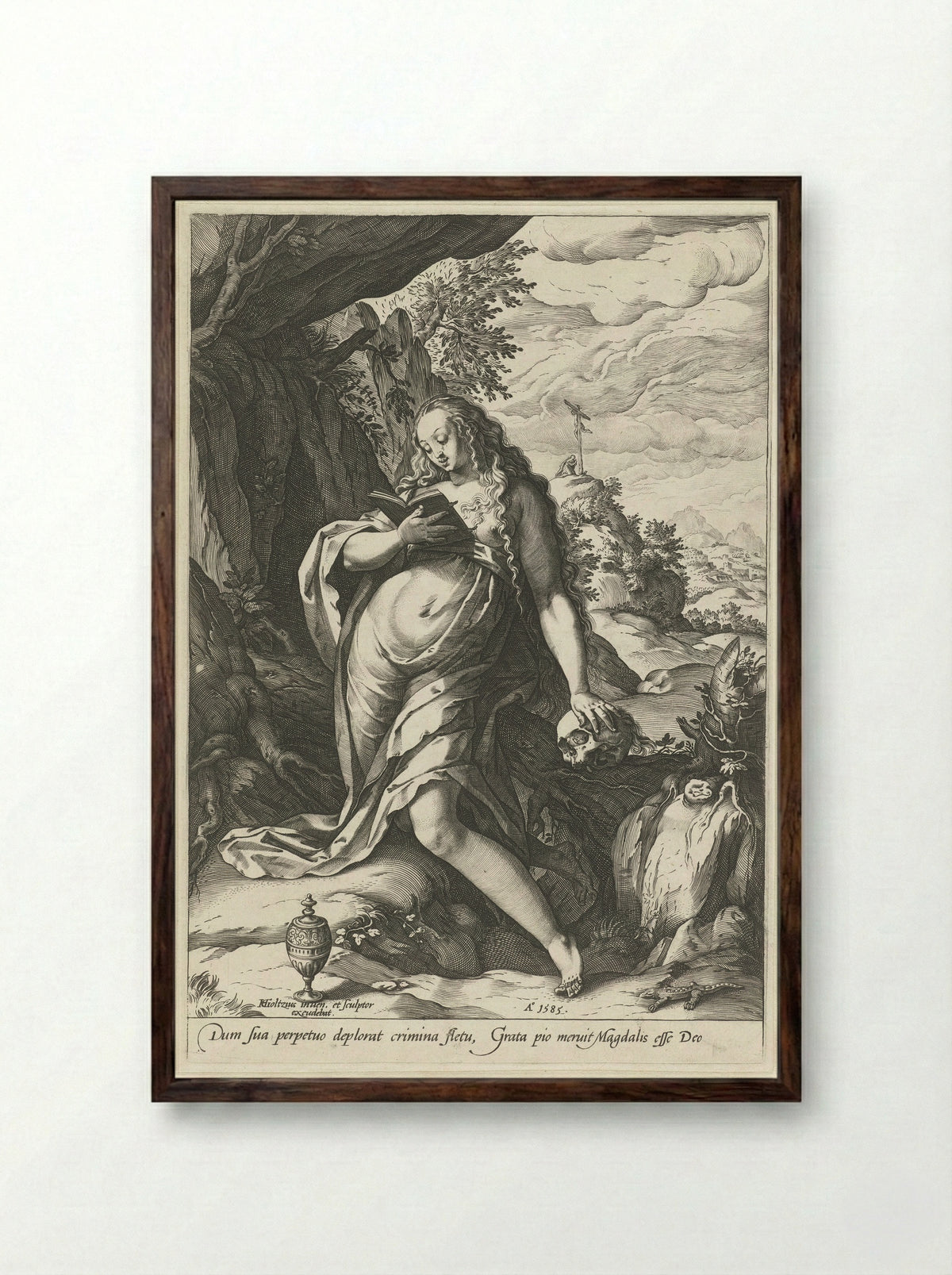 The Penitent Magdalene - Bartholomeus Spranger - Framed Print Dark Wood