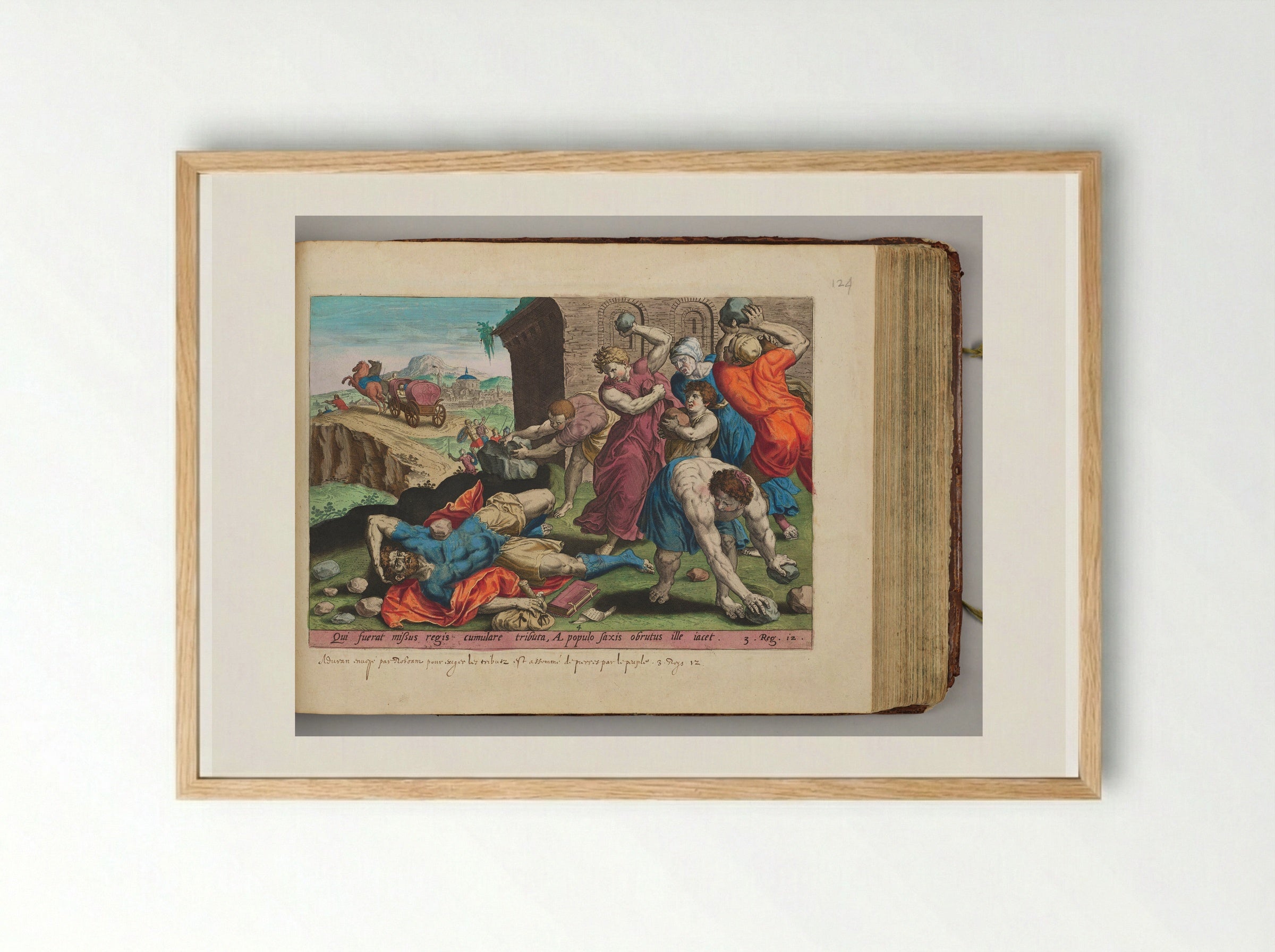 The People Stoning Adoram - Hans Collaert the Elder - Framed Print Wood