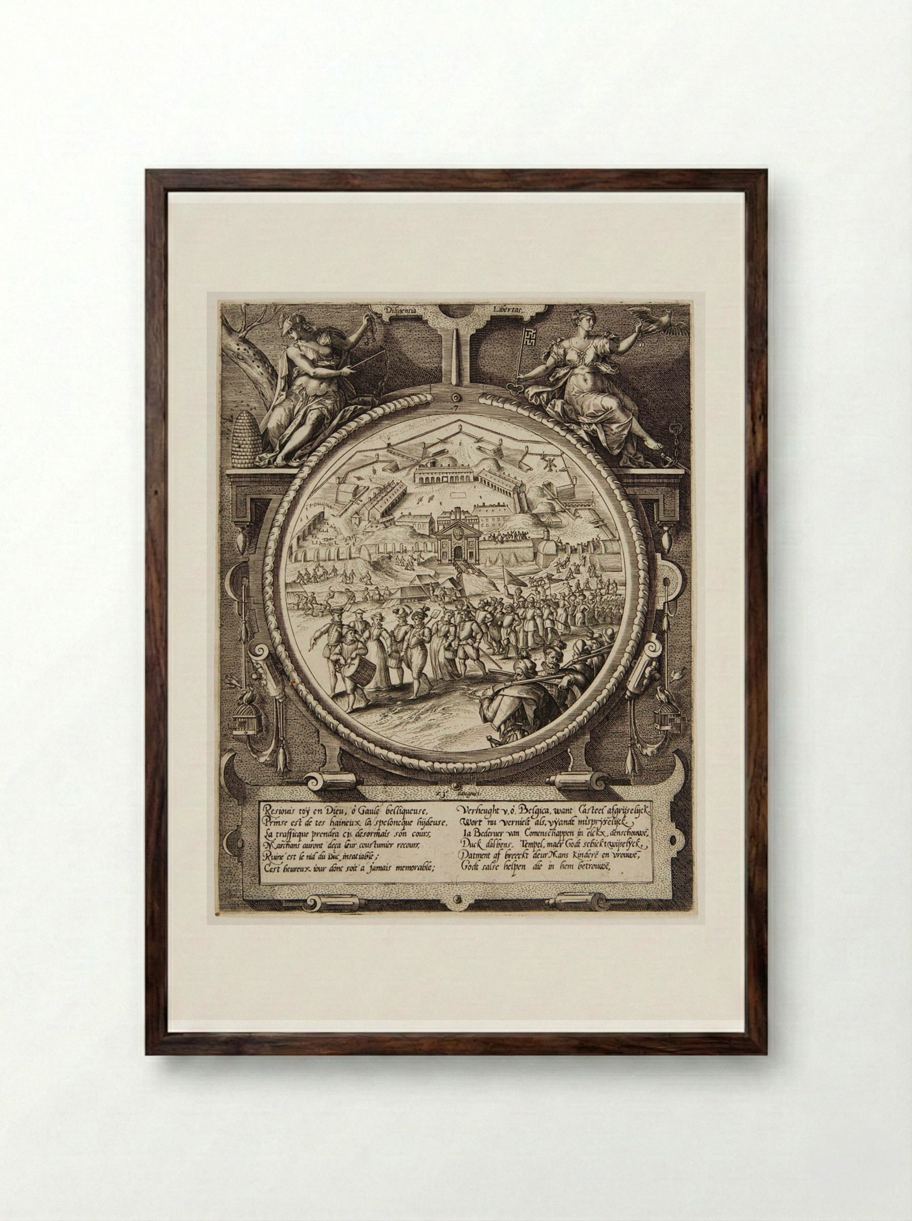 The People Walking Out of the Citadel, 23 VIII 1577 - Johannes Wierix - Framed Print Dark Wood