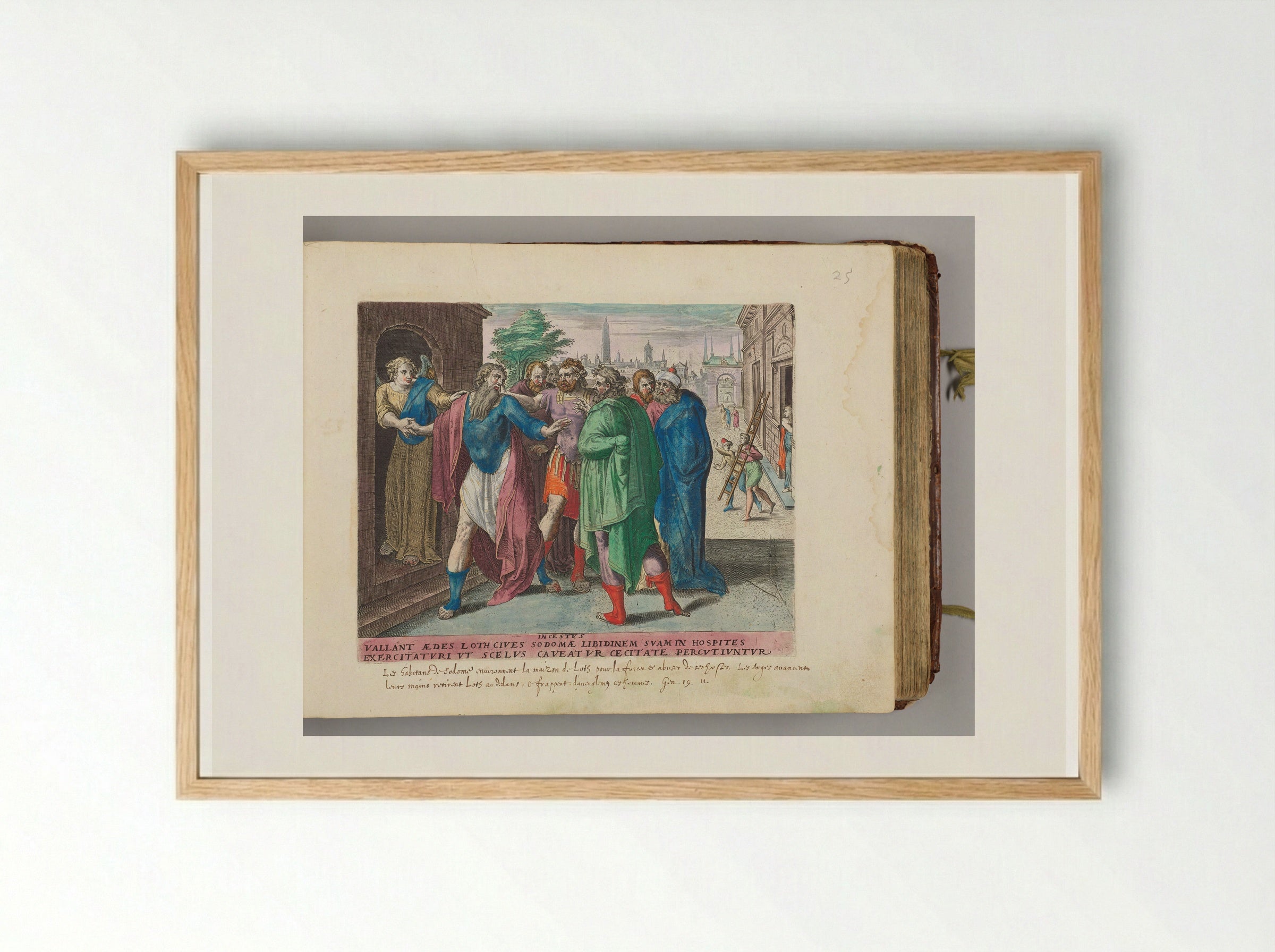 The People of Sodom Surrounding Lot's House - Hans Collaert the Elder - Framed Print Wood