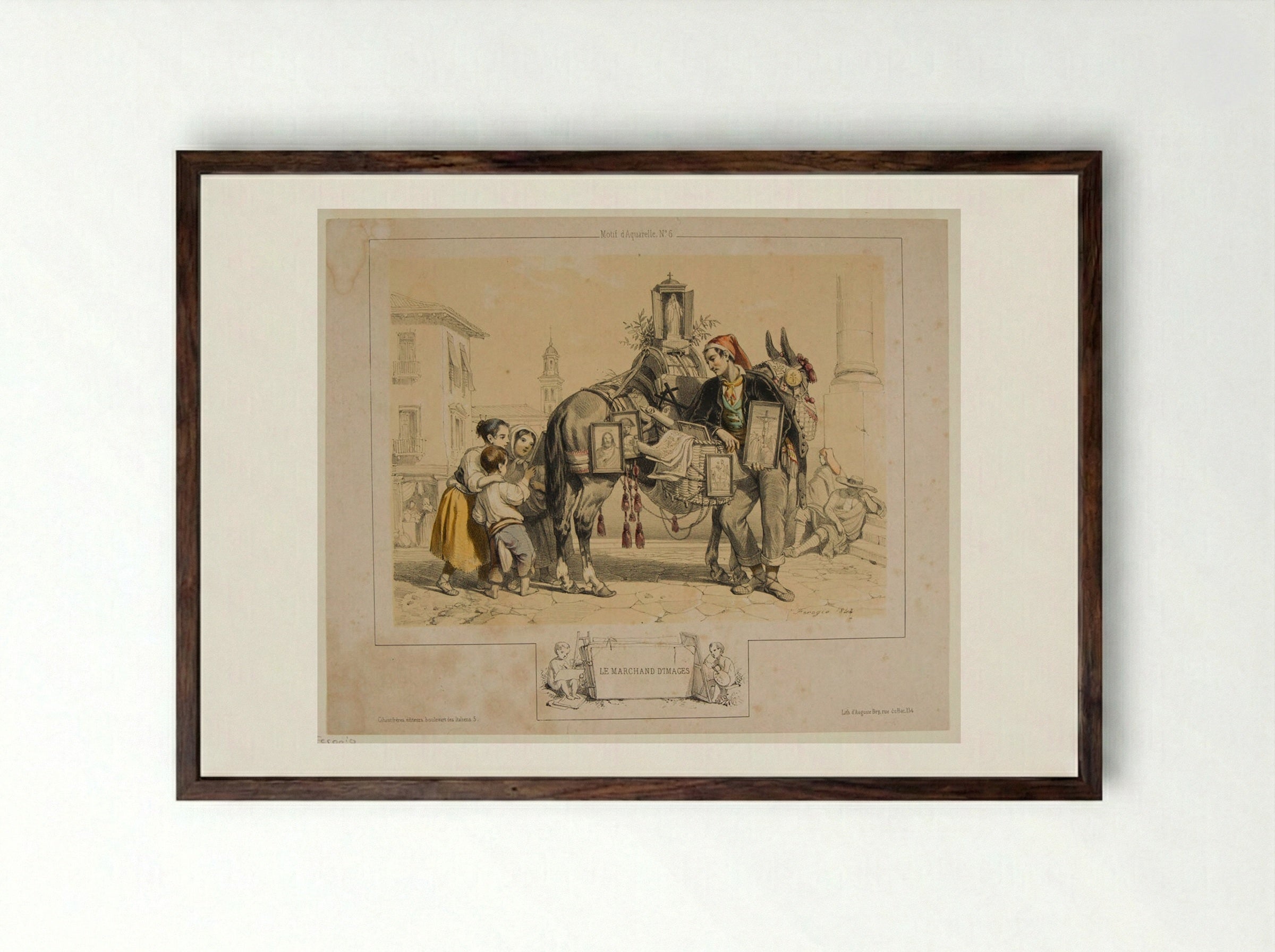The Picture Seller - François Fortuné Antoine Férogio - Framed Print Dark Wood