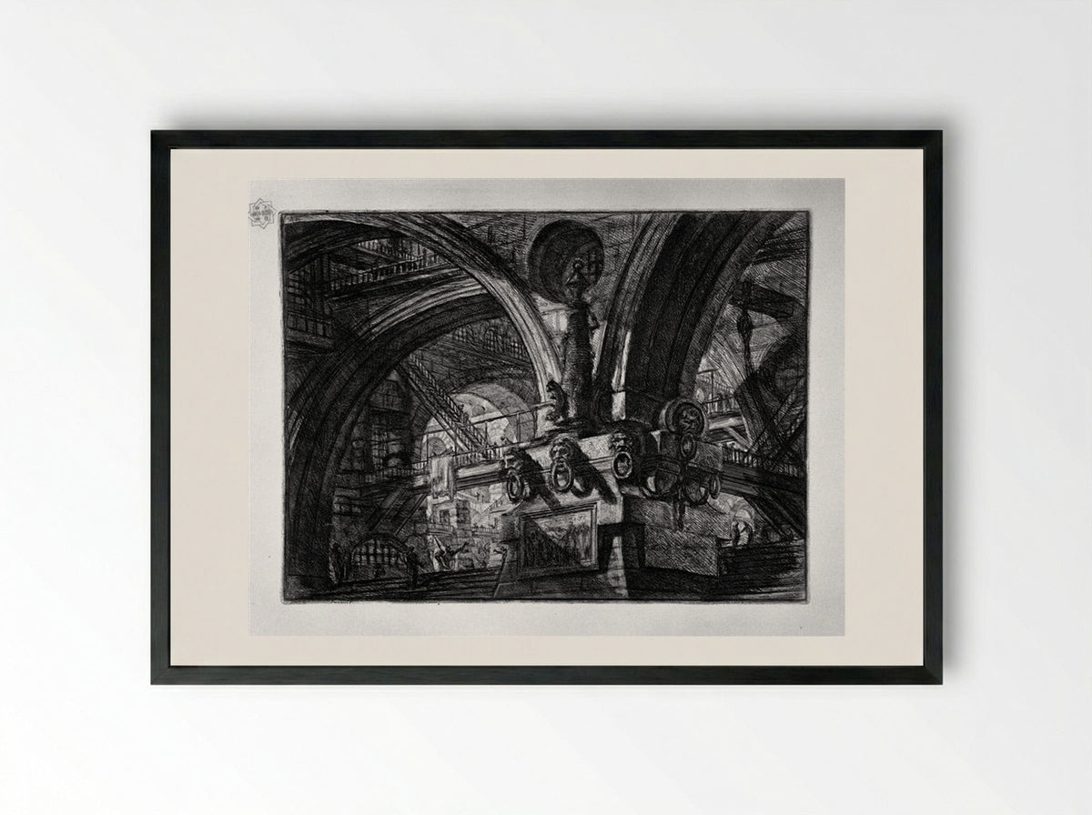 The Pier with a Lamp - Giovanni Battista Piranesi - Framed Print Black