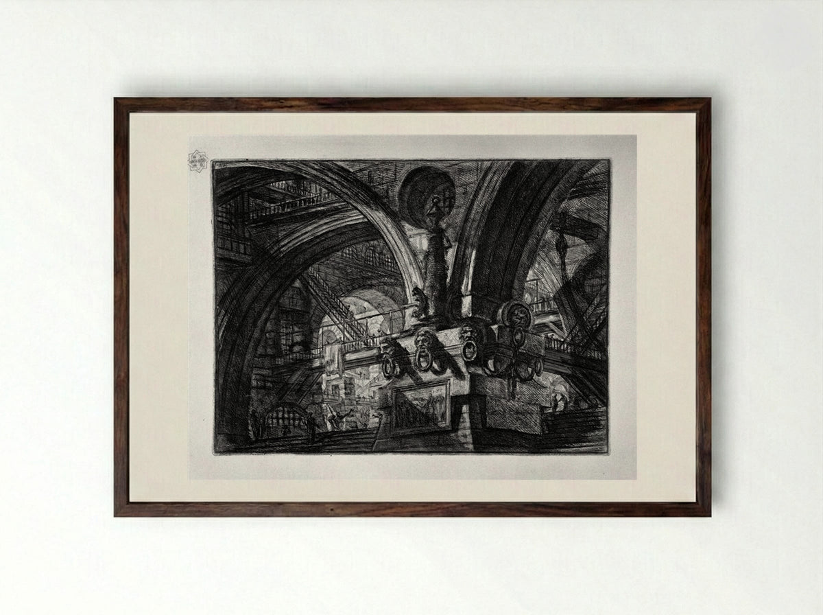 The Pier with a Lamp - Giovanni Battista Piranesi - Framed Print Dark Wood