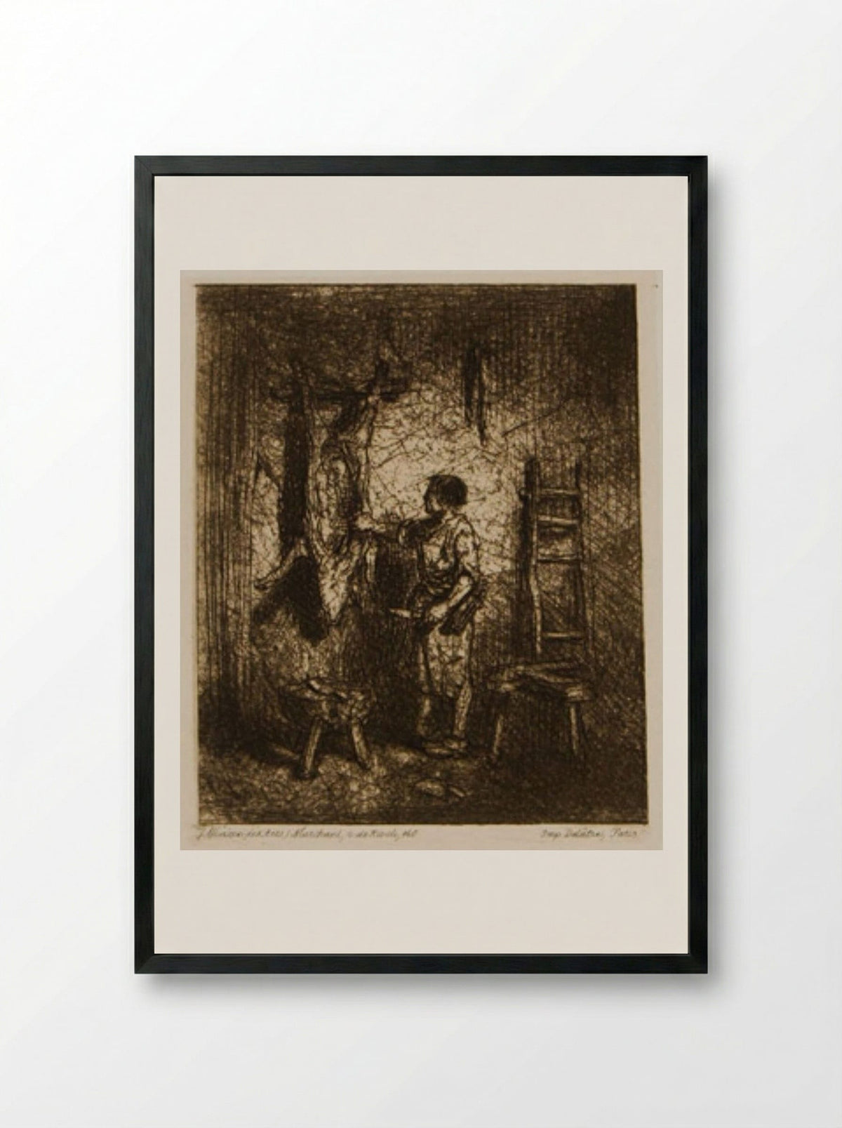 The Pig Slayer - Charles-Émile Jacque - Framed Print Black