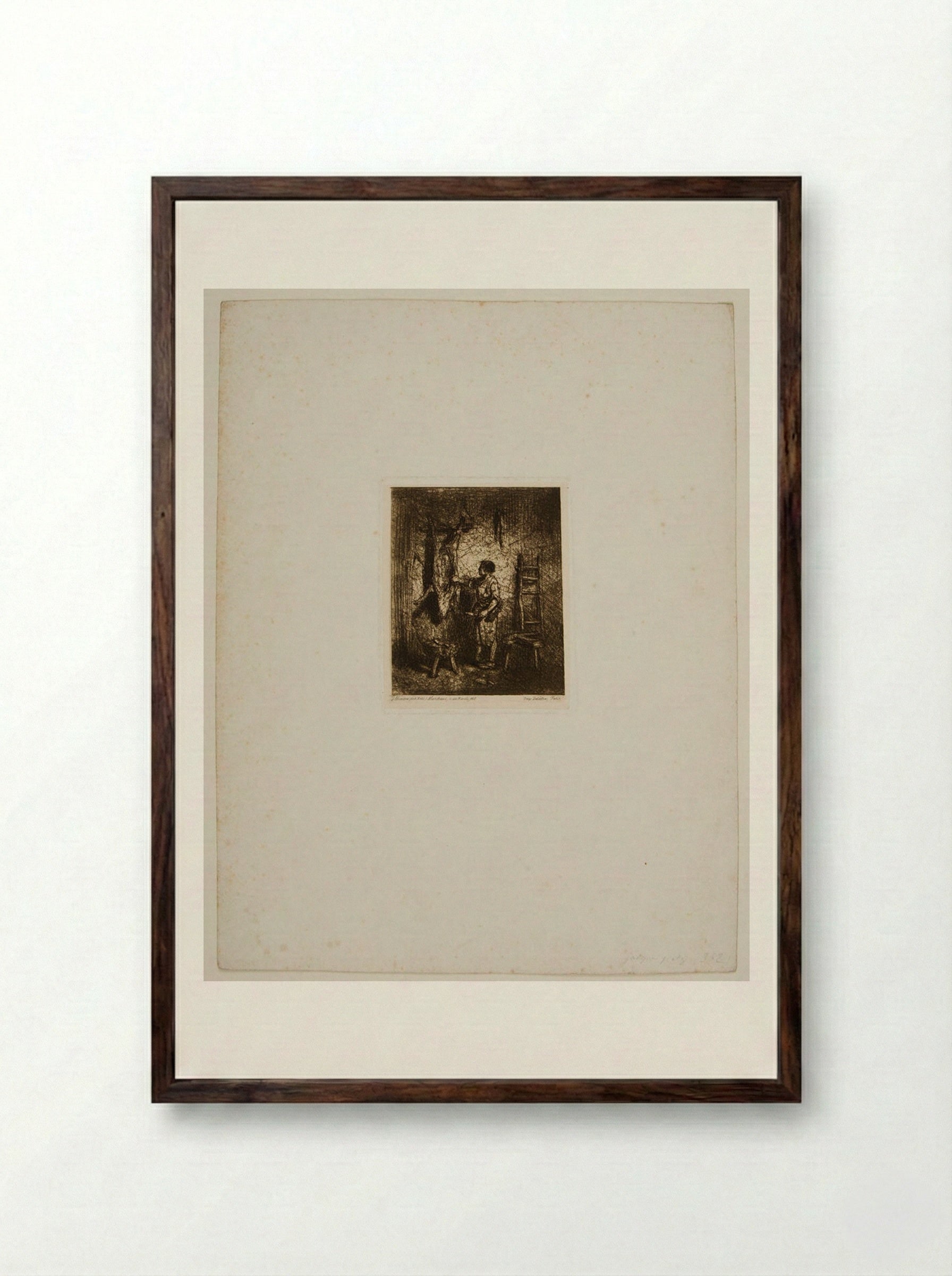 The Pig Slayer - Charles-Émile Jacque - Framed Print Dark Wood