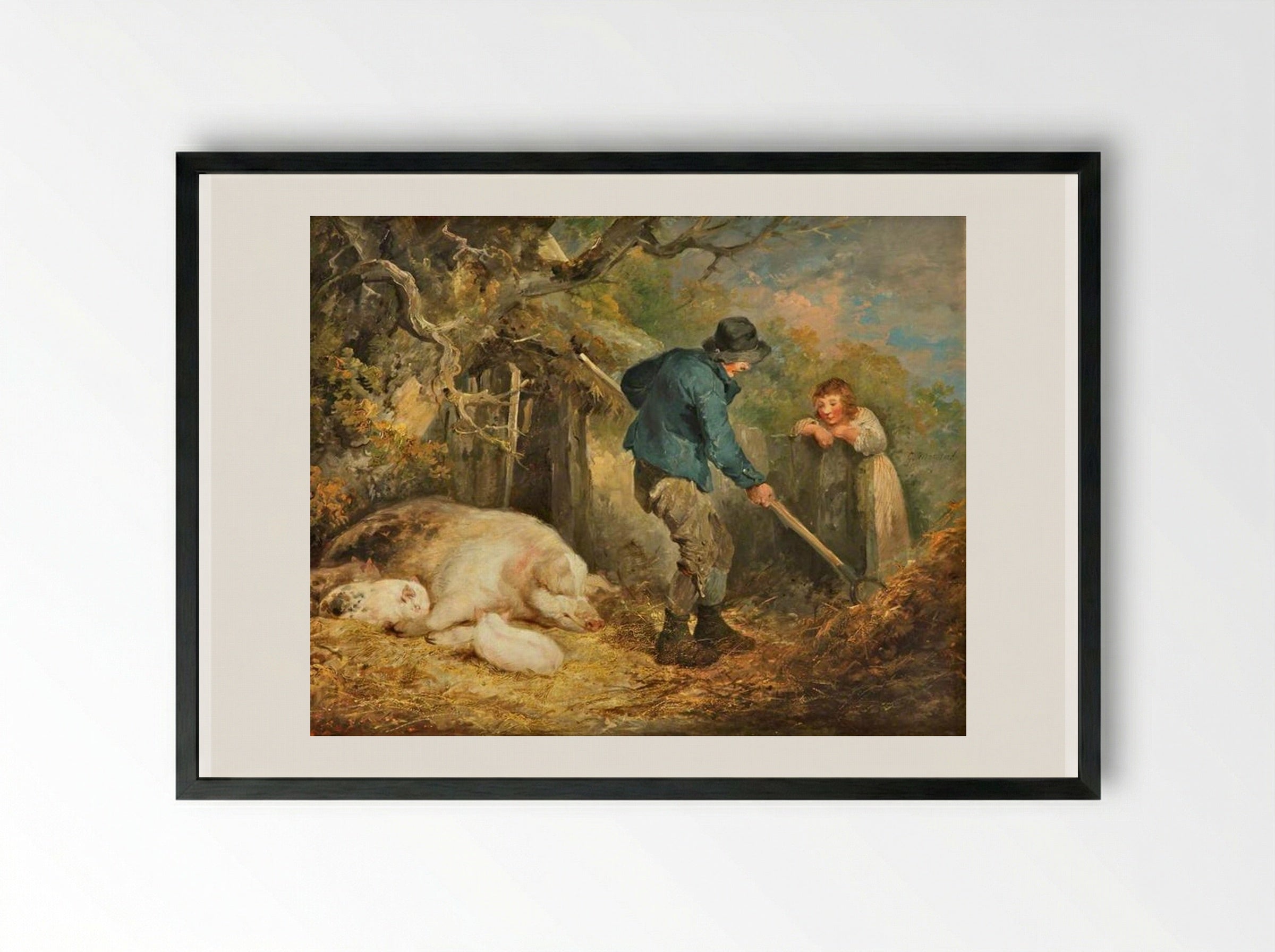 The Piggery - George Morland - Framed Print Black