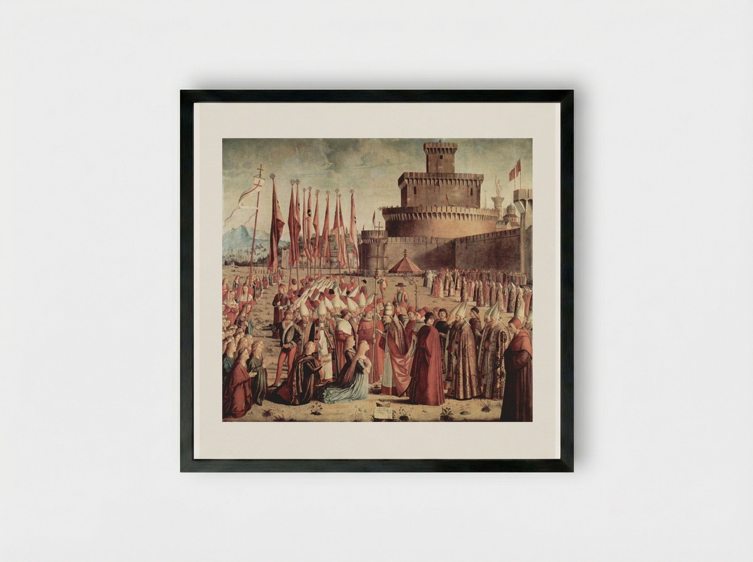 The Pilgrims Meet Pope Cyriac before the Walls of Rome - Vittore Carpaccio - Framed Print Black