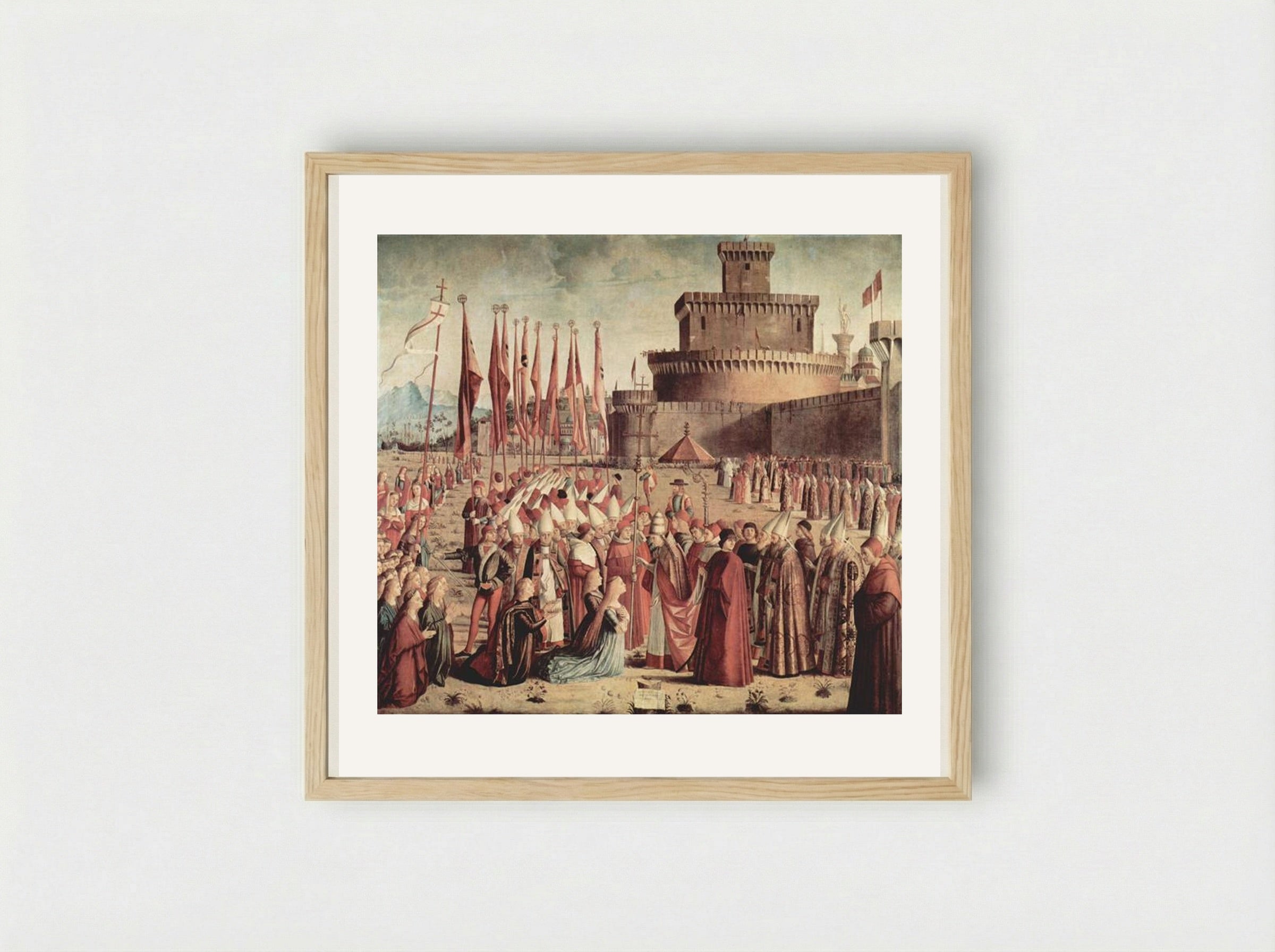 The Pilgrims Meet Pope Cyriac before the Walls of Rome - Vittore Carpaccio - Framed Print Wood