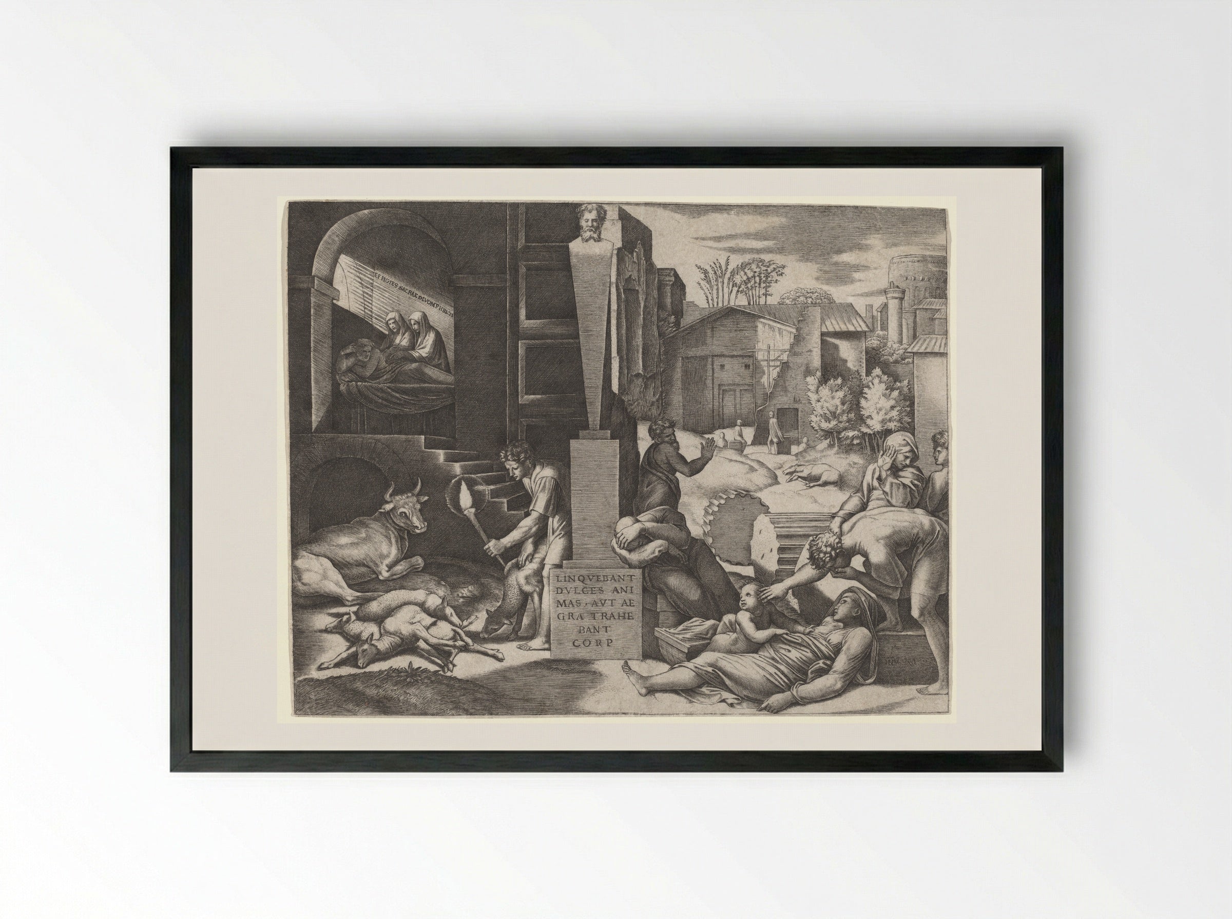 The Plague (Il Morbetto) - Marcantonio Raimondi - Framed Print Black