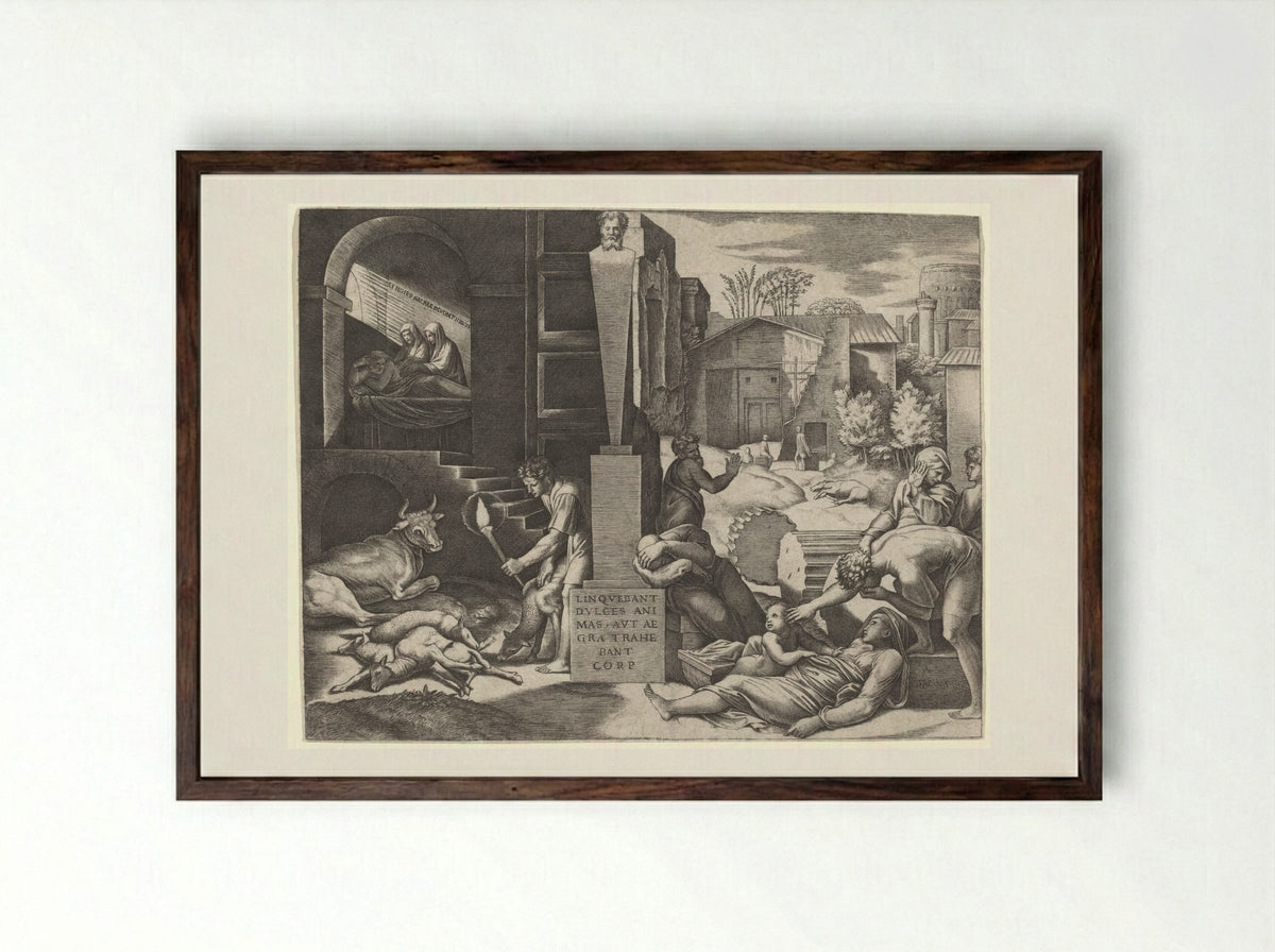 The Plague (Il Morbetto) - Marcantonio Raimondi - Framed Print Dark Wood