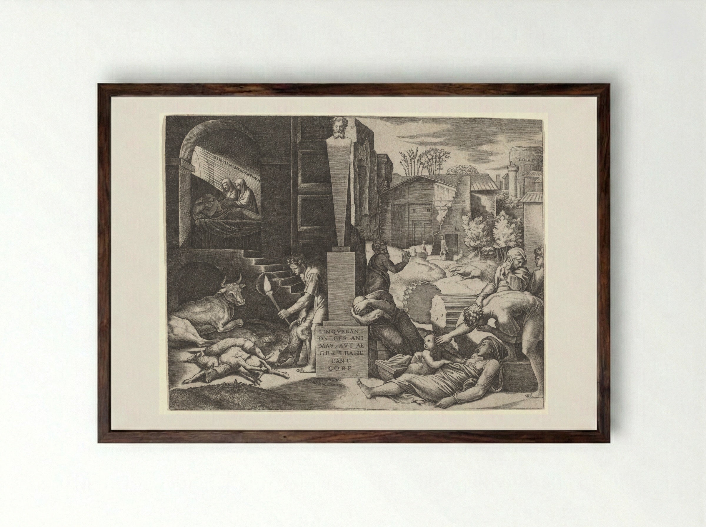 The Plague (Il Morbetto) - Marcantonio Raimondi - Framed Print Dark Wood
