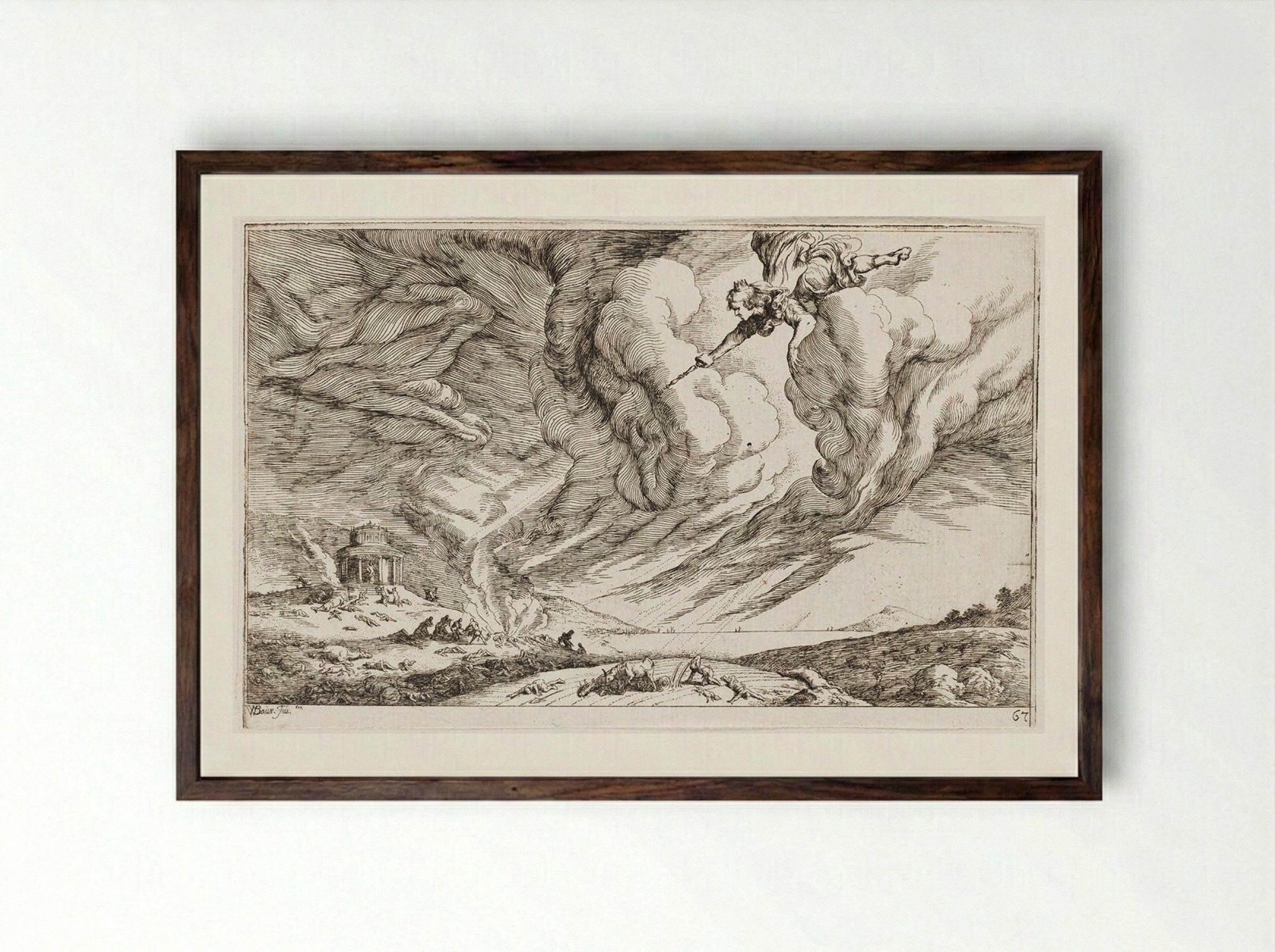 The Plague of Aegina - Johann Wilhelm Baur - Framed Print Dark Wood