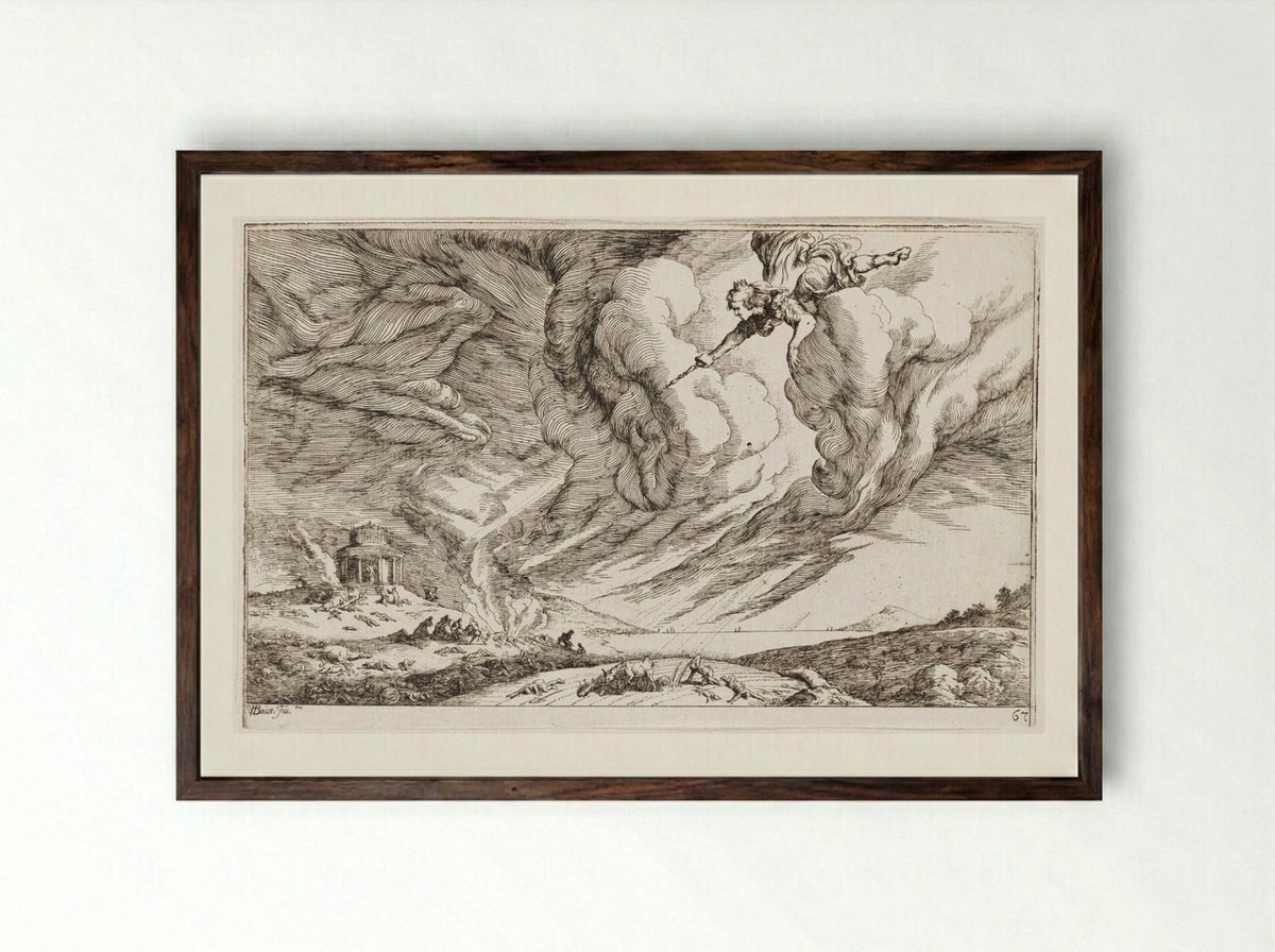 The Plague of Aegina - Johann Wilhelm Baur - Framed Print Dark Wood