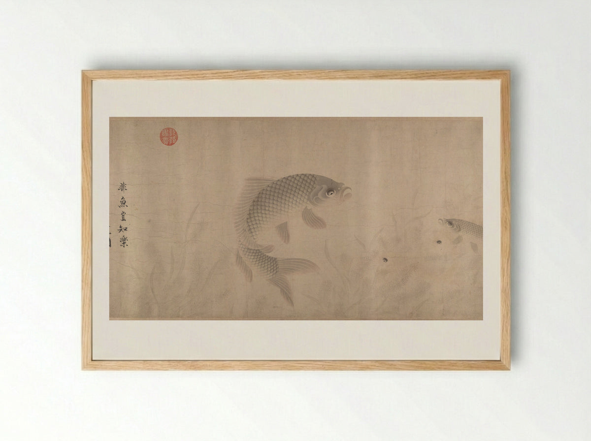 The Pleasures of Fishes - Zhou Dongqing - Framed Print Wood