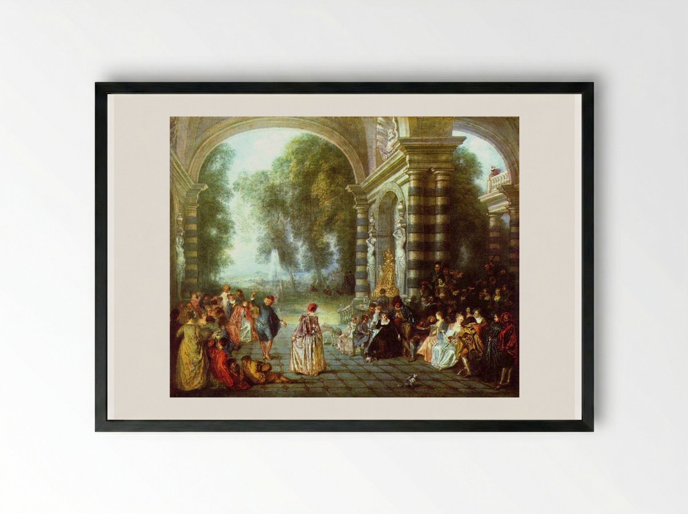 The Pleasures of the Ball - Antoine Watteau - Framed Print Black