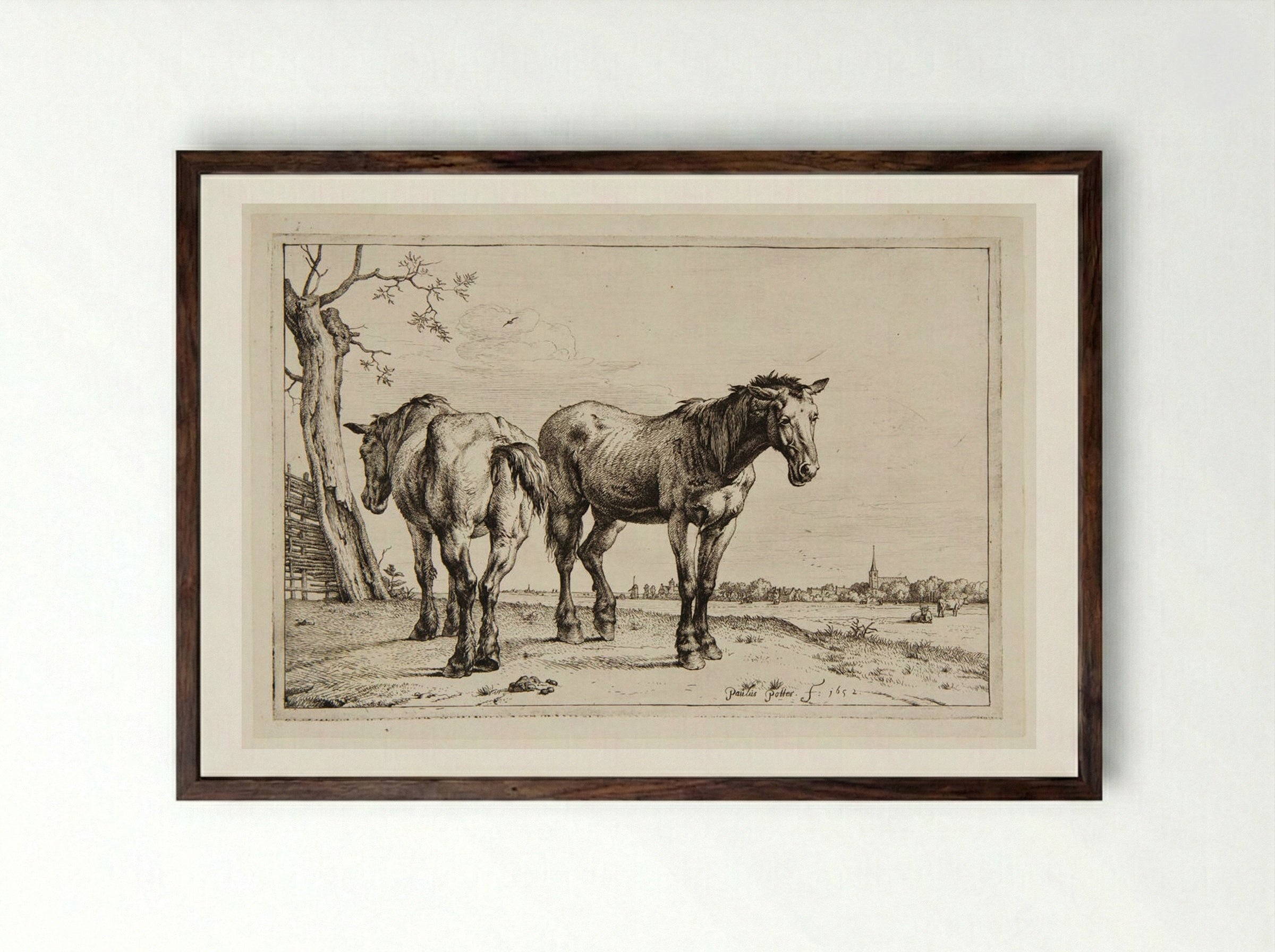 The Plough-horses - Paulus Potter - Framed Print Dark Wood