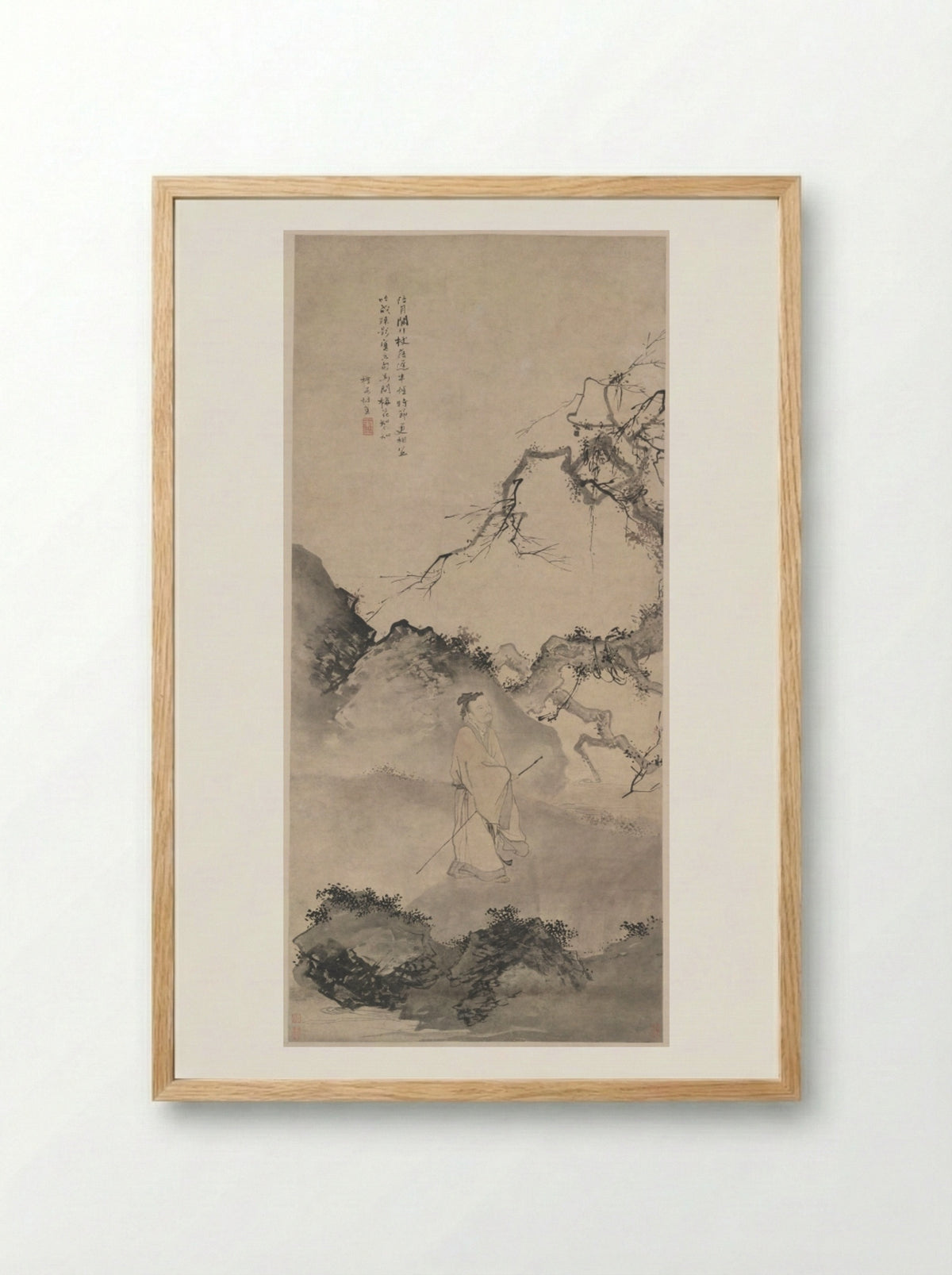 The Poet Lin Bu Wandering in the Moonlight - Du Jin - Framed Print Wood