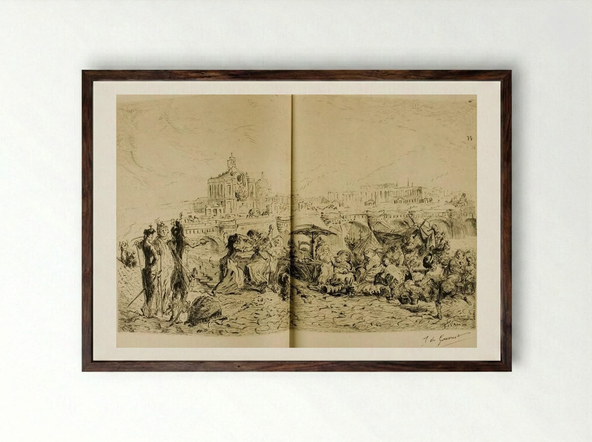 The Pont Neuf and the Samaritaine in 1775 - Jules de Goncourt - Framed Print Dark Wood