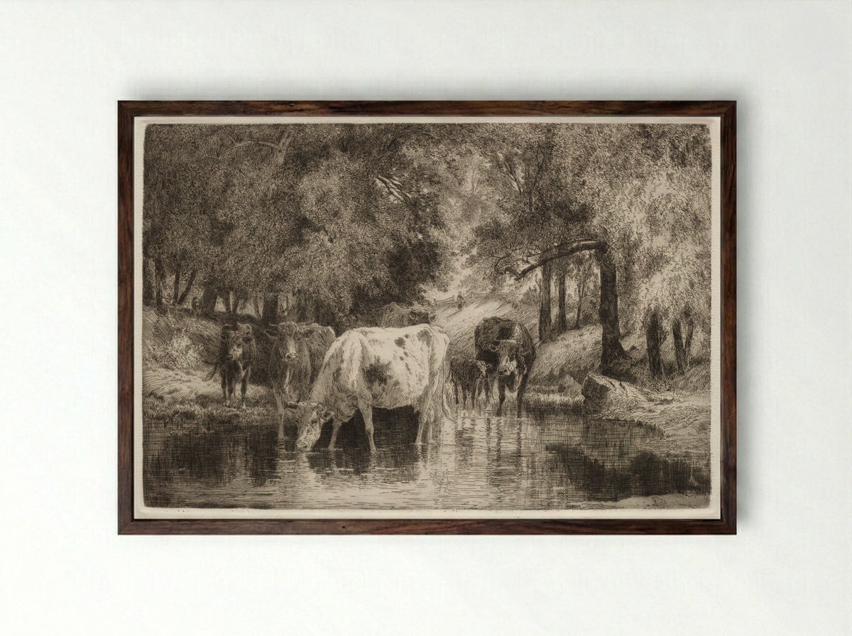 The Pool - Peter Moran - Framed Print Dark Wood