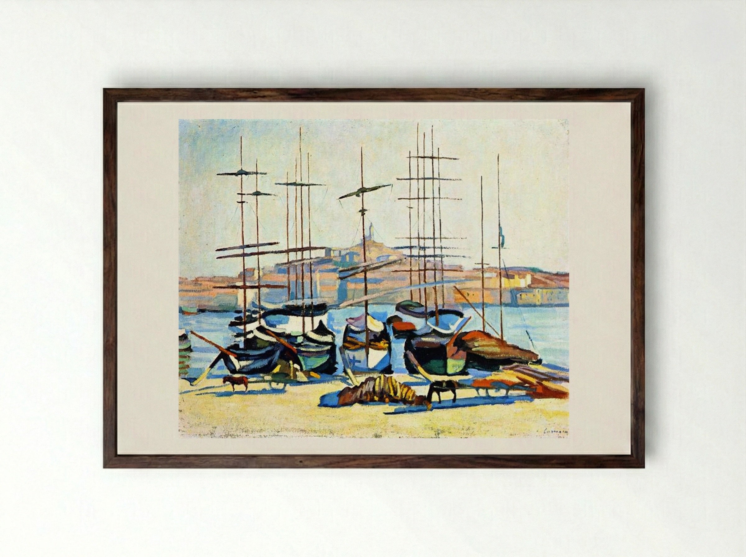 The Port of Marseille - André Derain - Framed Print Dark Wood
