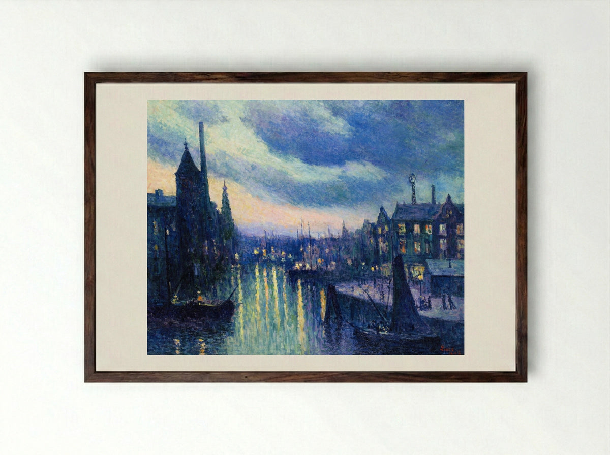 The Port of Rotterdam, Evening - Maximilien Luce - Framed Print Dark Wood