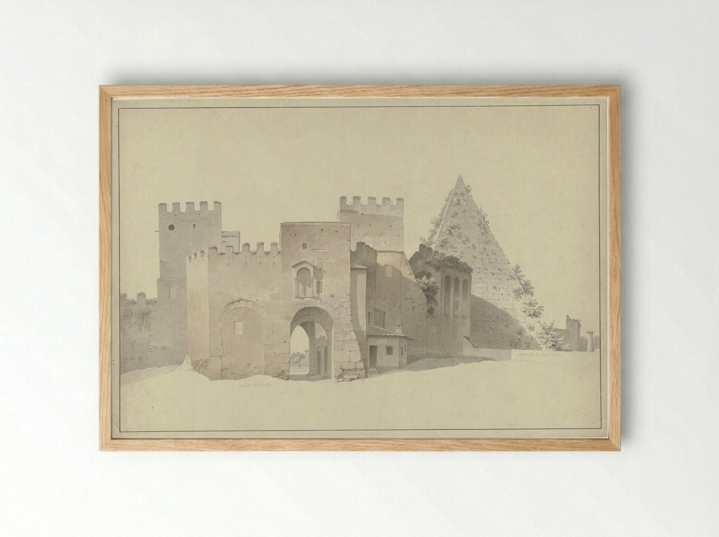 The Porta San Paolo and the Pyramid of Cestius in Rome - Josephus Augustus Knip - Framed Print Wood