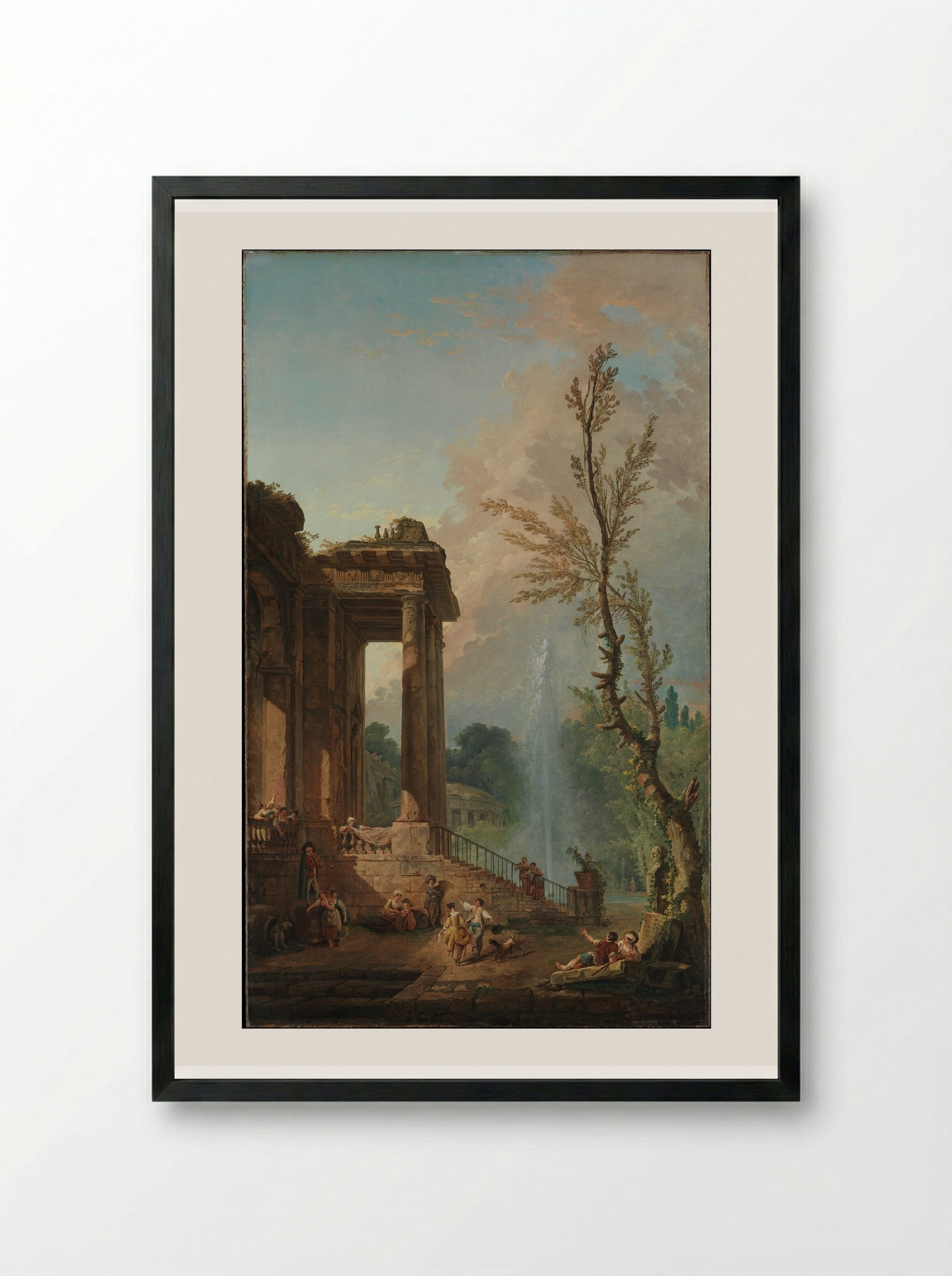 The Portico of a Country Mansion - Hubert Robert - Framed Print Black