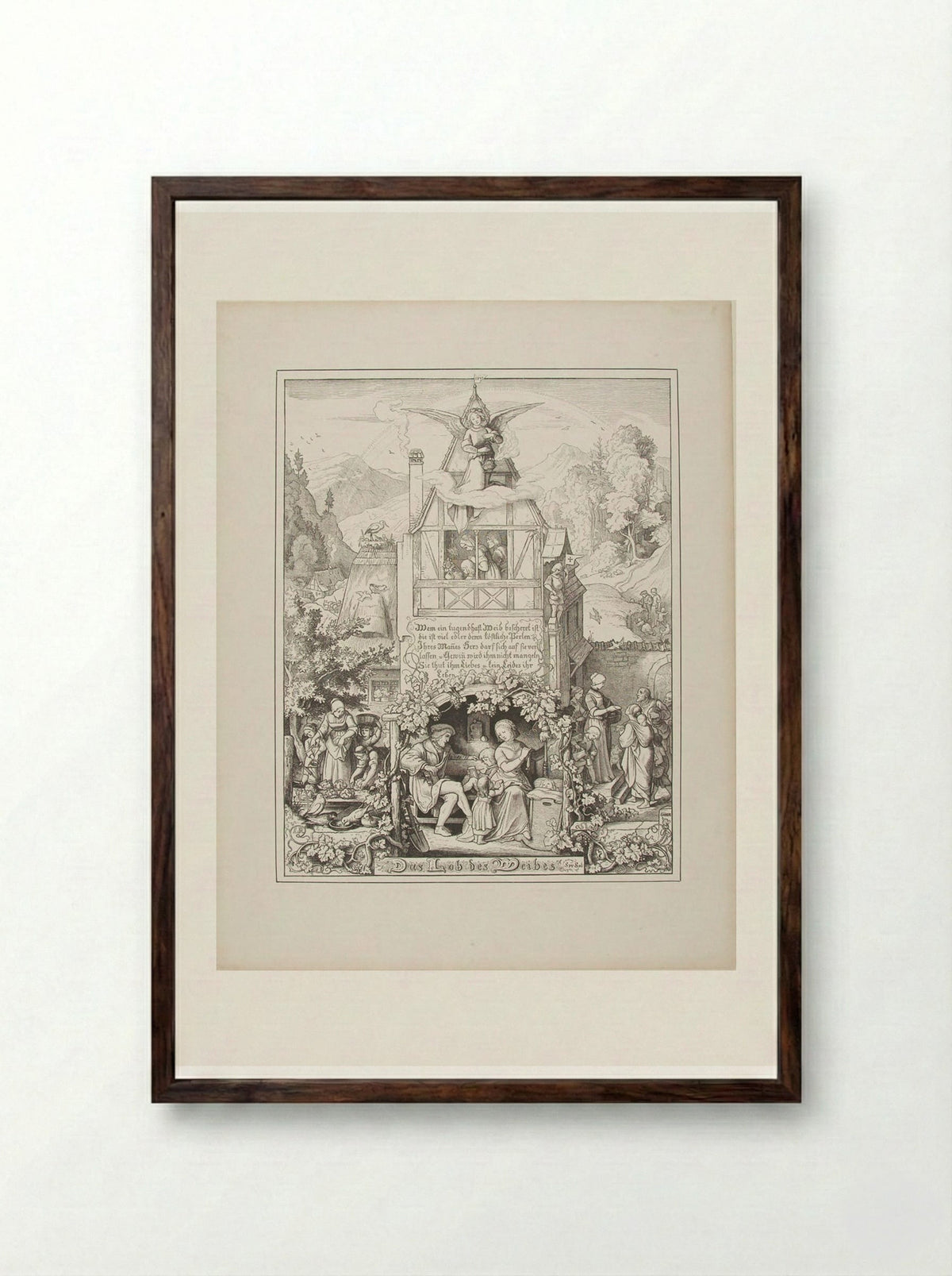 The Praise of Woman - Adrian Ludwig Richter - Framed Print Dark Wood