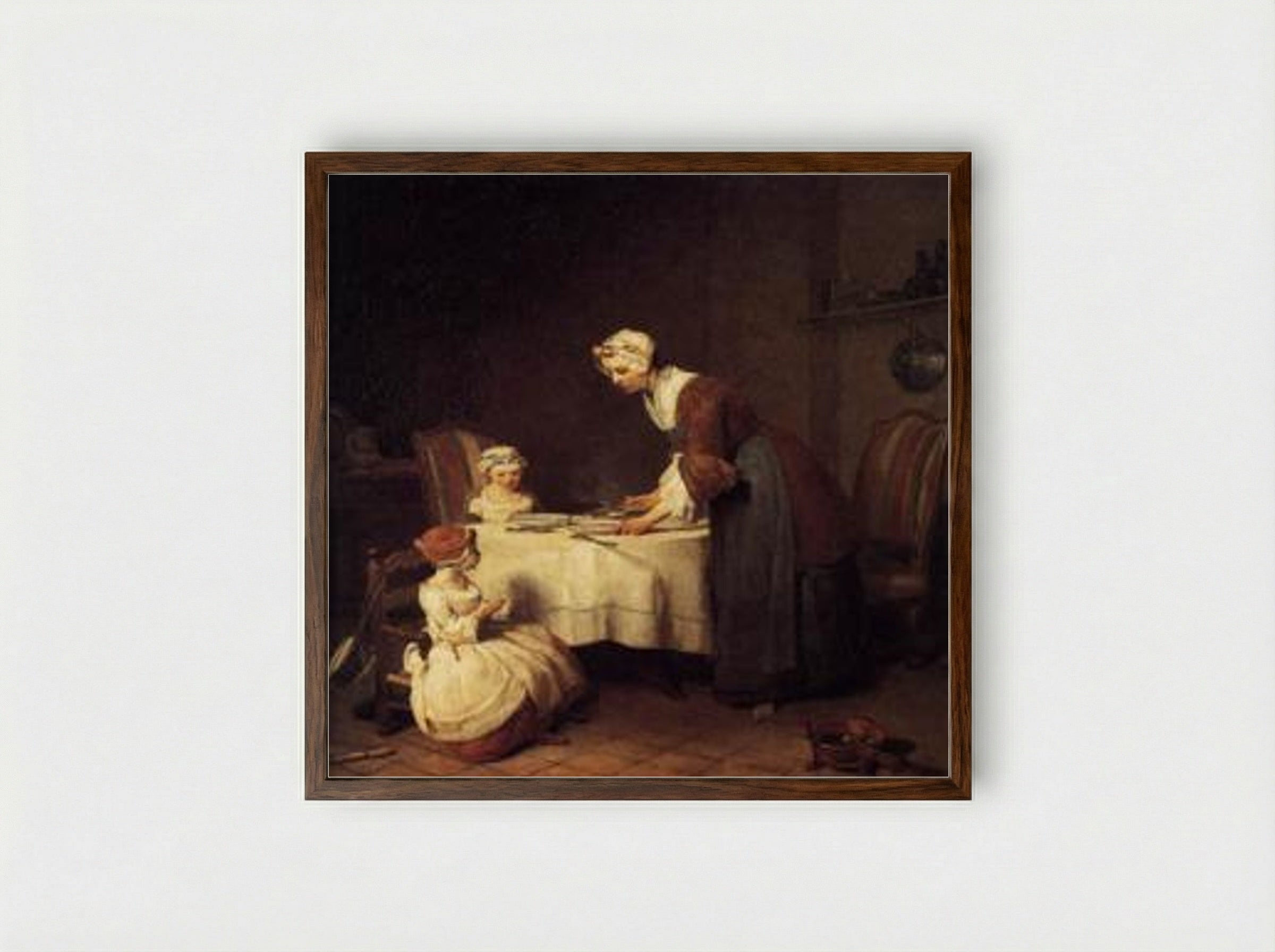 The Prayer before Meal - Jean-Baptiste-Simeon Chardin - Framed Print Dark Wood