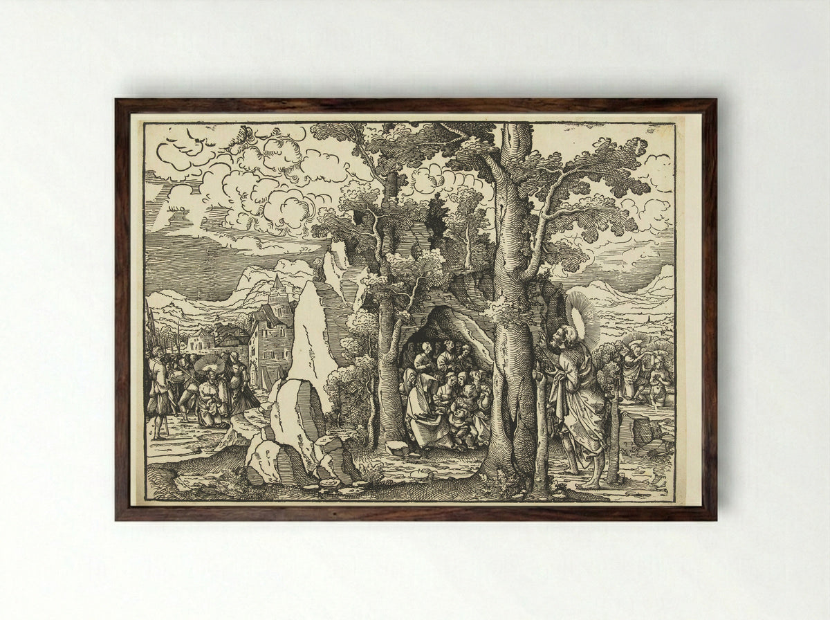 The Preaching of Saint John the Baptist - Frans Crabbe van Espleghem - Framed Print Dark Wood