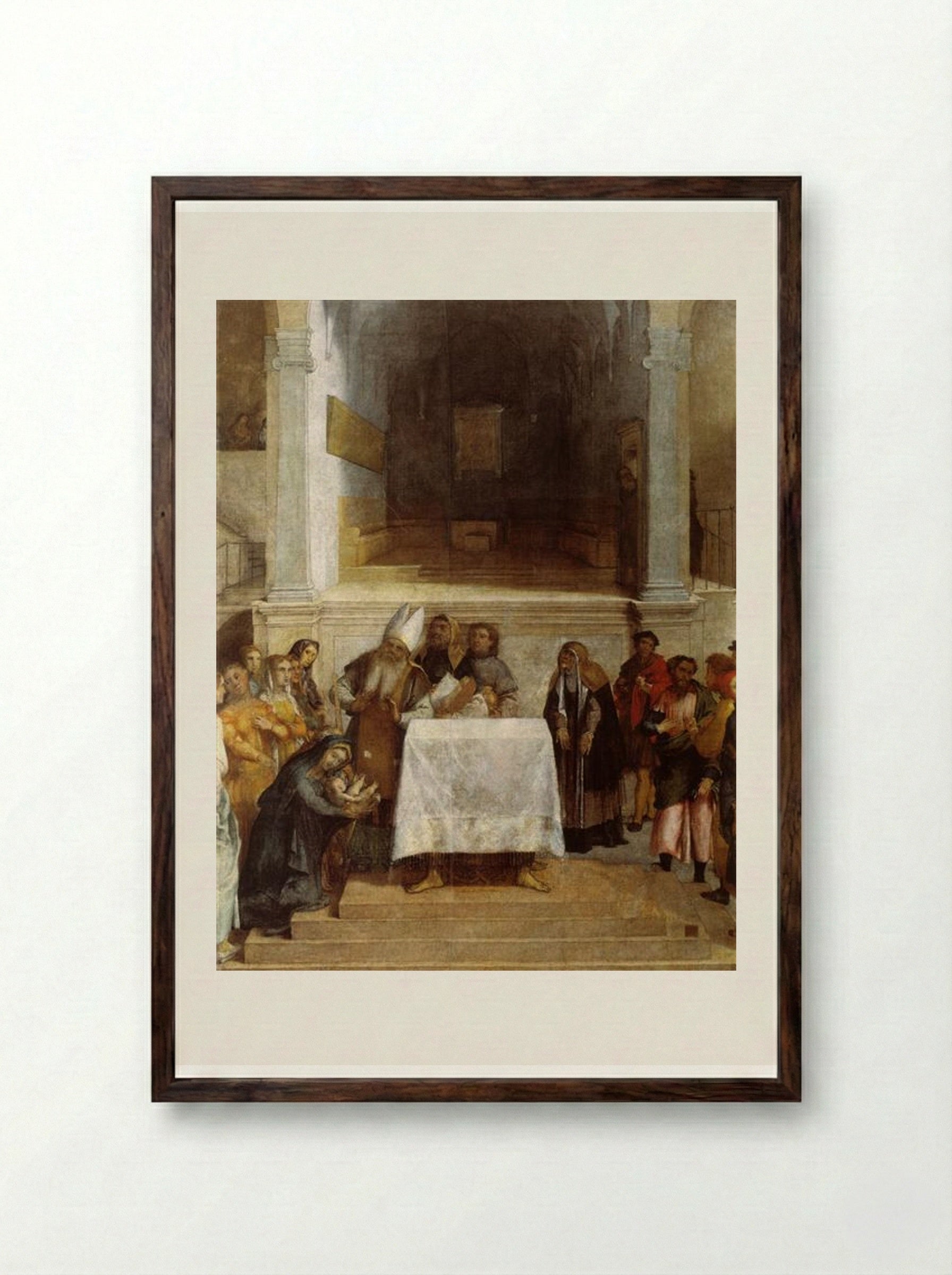 The Presentation of Christ in the Temple - Lorenzo Lotto - Framed Print Dark Wood