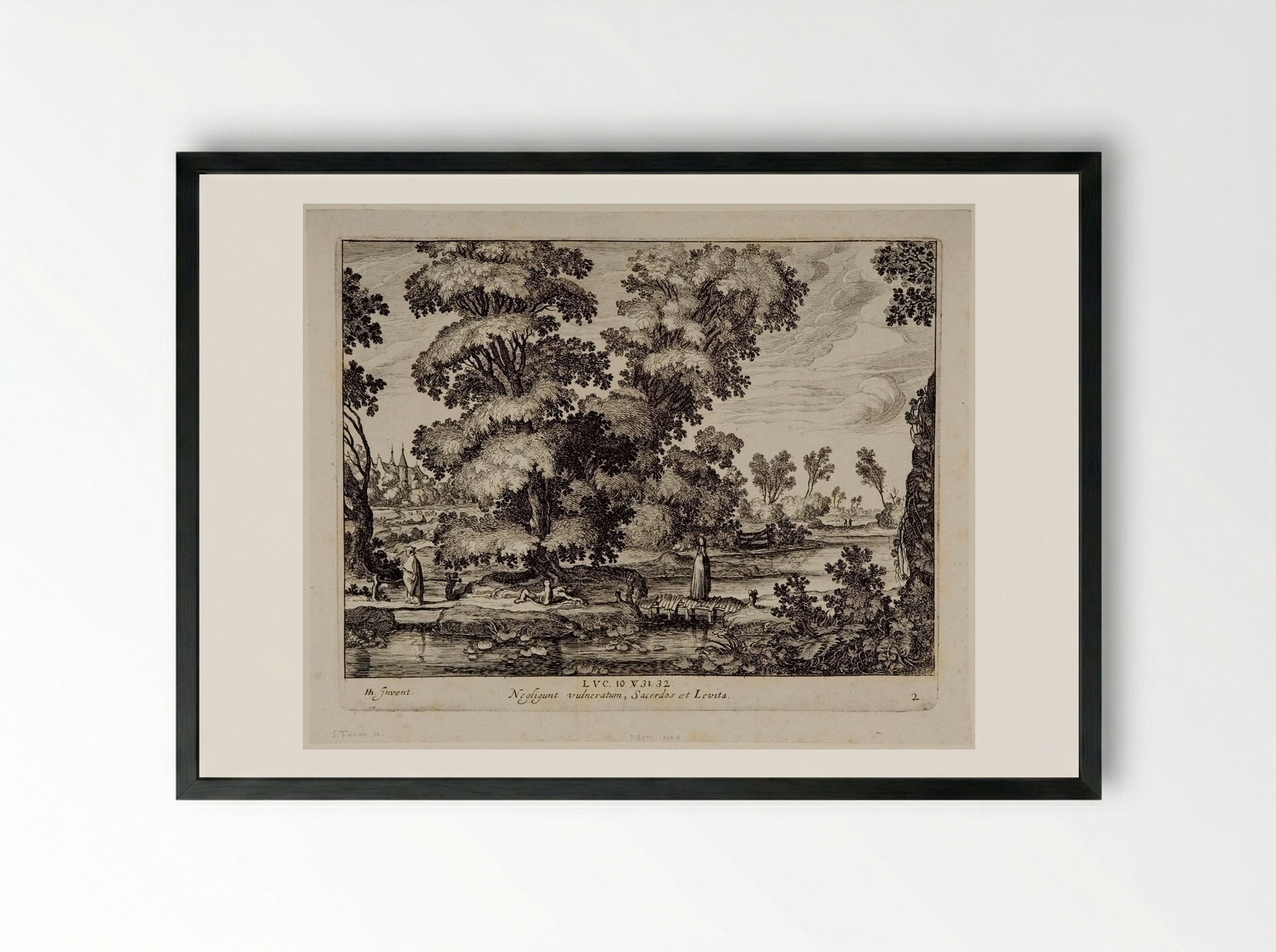 The Priest Passing the Man - Simon Frisius - Framed Print Black