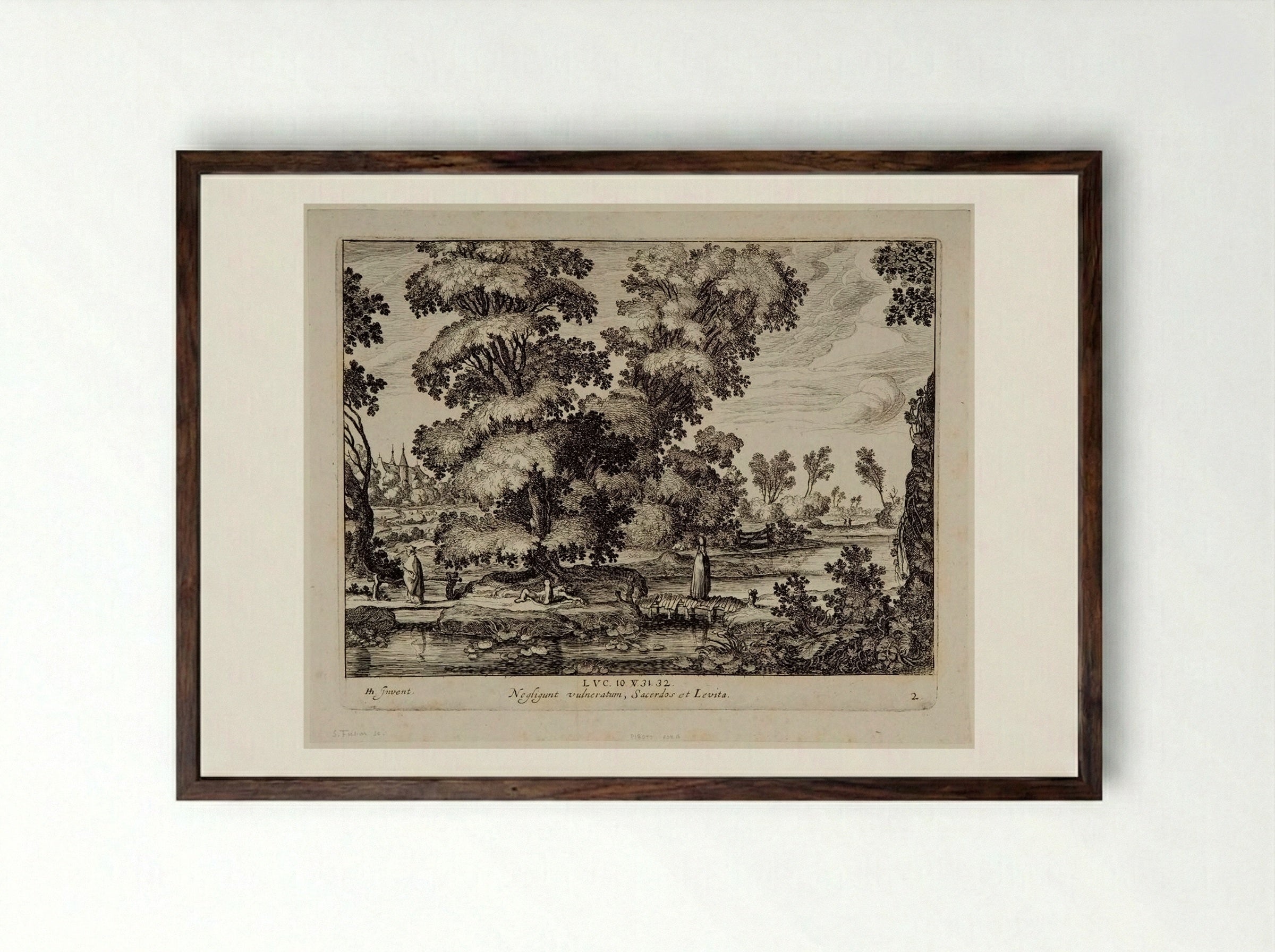 The Priest Passing the Man - Simon Frisius - Framed Print Dark Wood