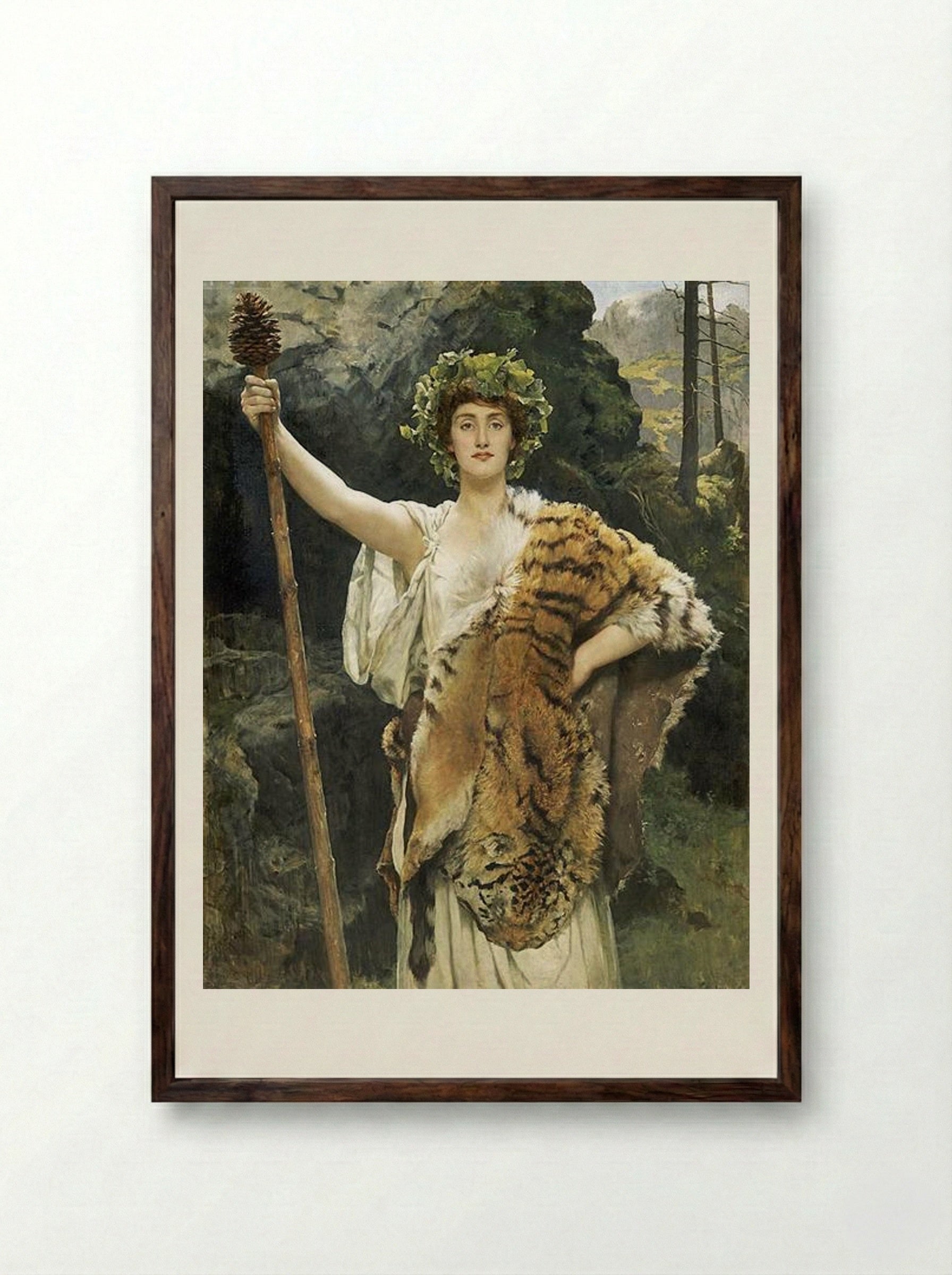 The Priestess of Bacchus - John Collier - Framed Print Dark Wood