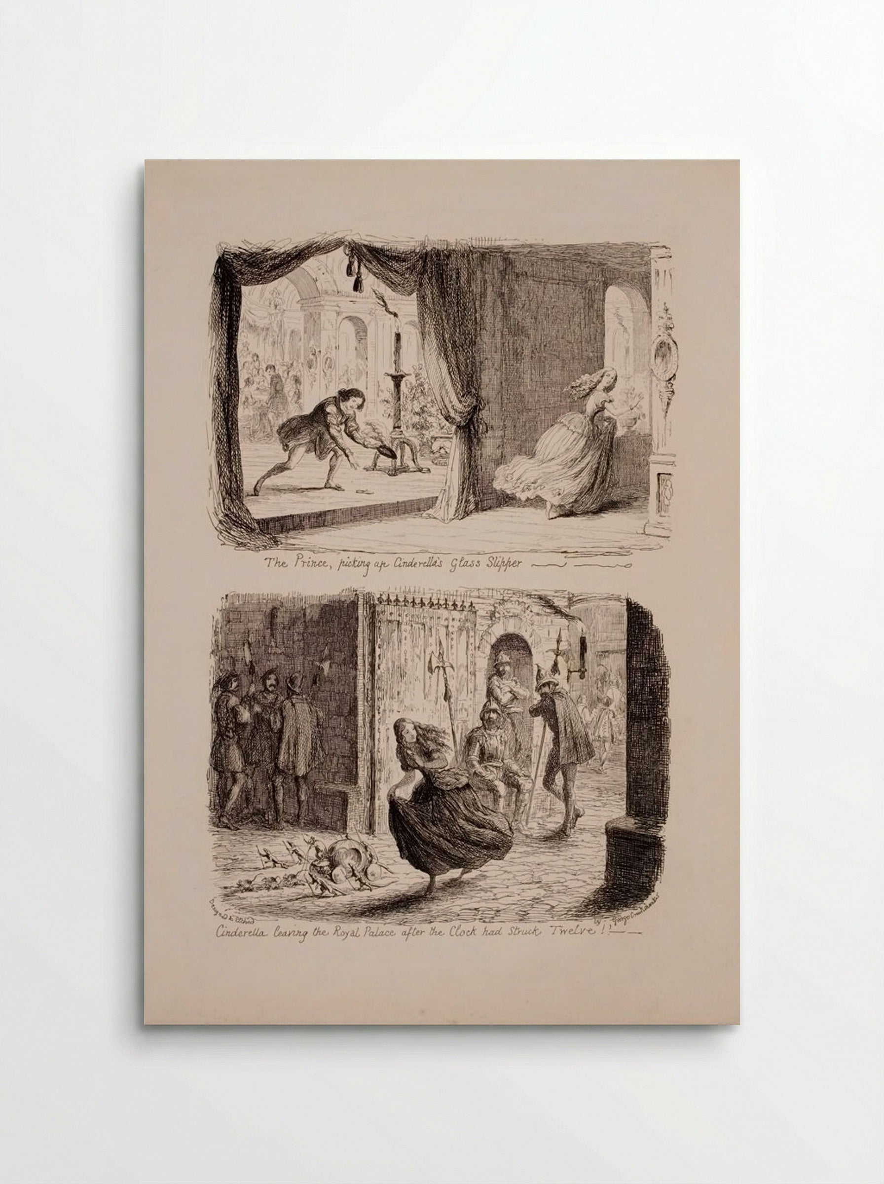 The Prince, Picking up Cinderella's Glass Slipper - George Cruikshank - Poster