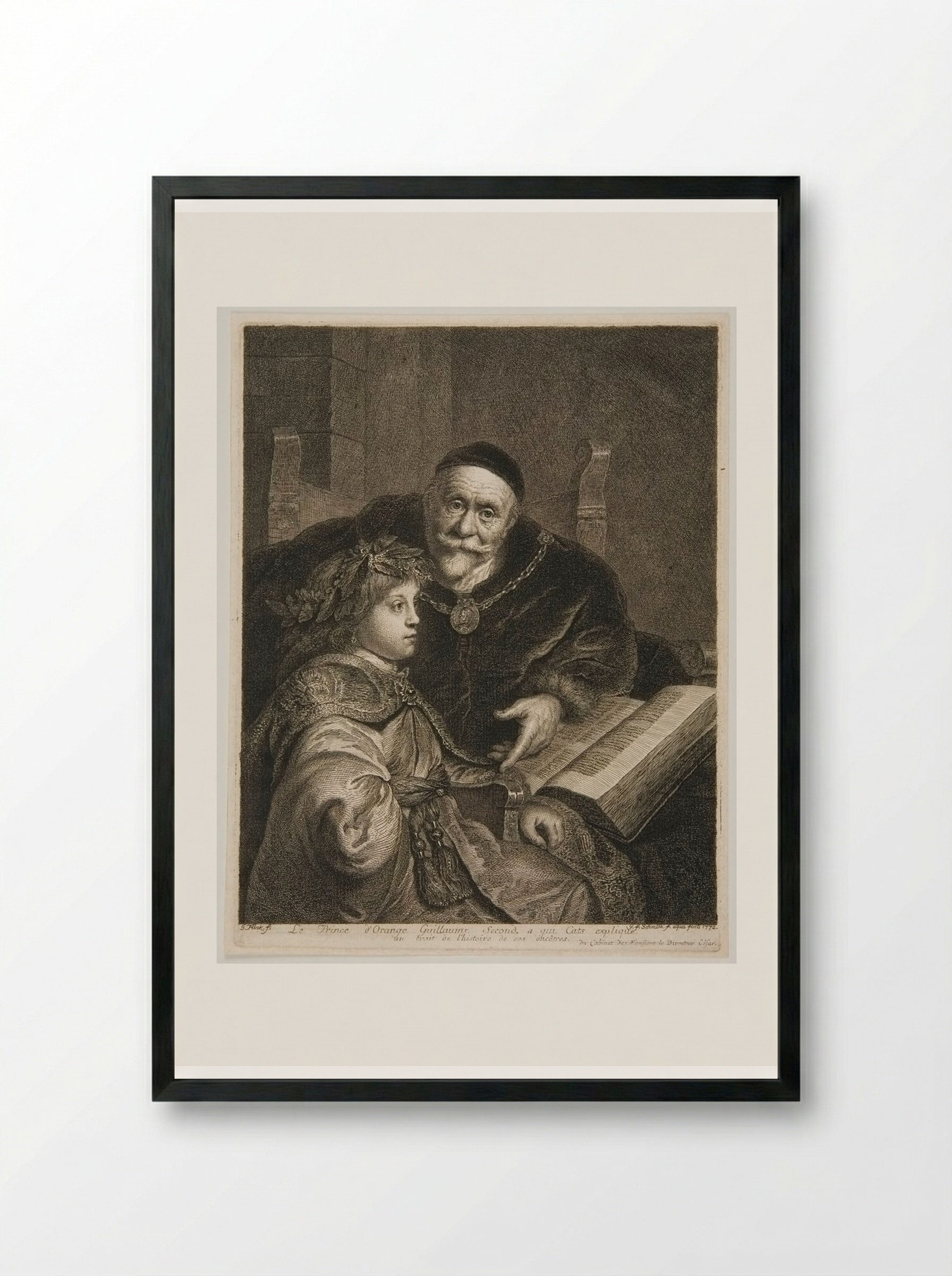 The Prince of Orange, Guillaume II to whom Cats Explains a Historical Trait of His Ancestors - Georg Friedrich Schmidt - Framed Print Black