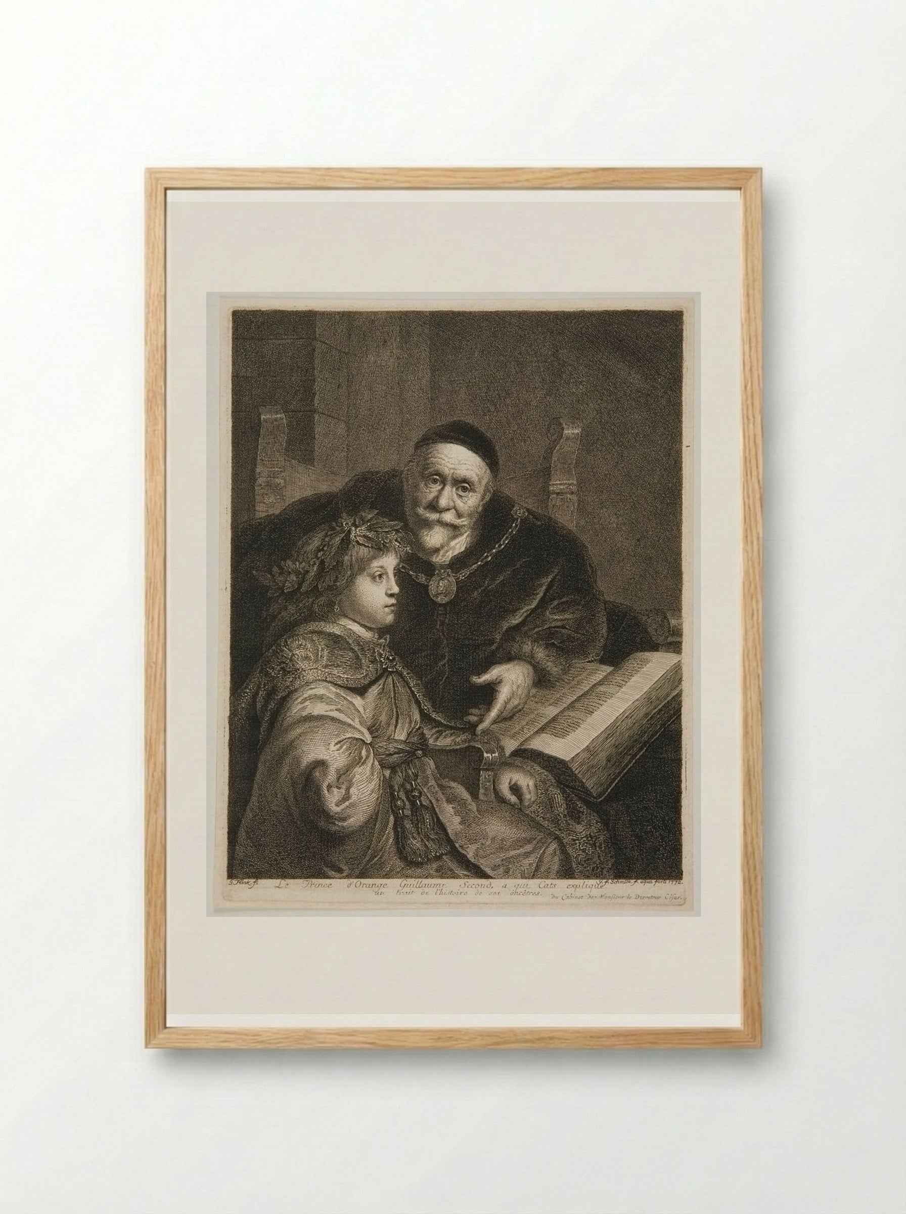 The Prince of Orange, Guillaume II to whom Cats Explains a Historical Trait of His Ancestors - Georg Friedrich Schmidt - Framed Print Wood