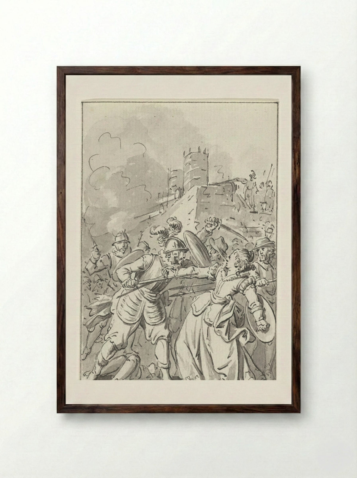 The Princess of Espinoy Wounded at the Defence of Tournai, 1581 - Jacobus Buys - Framed Print Dark Wood
