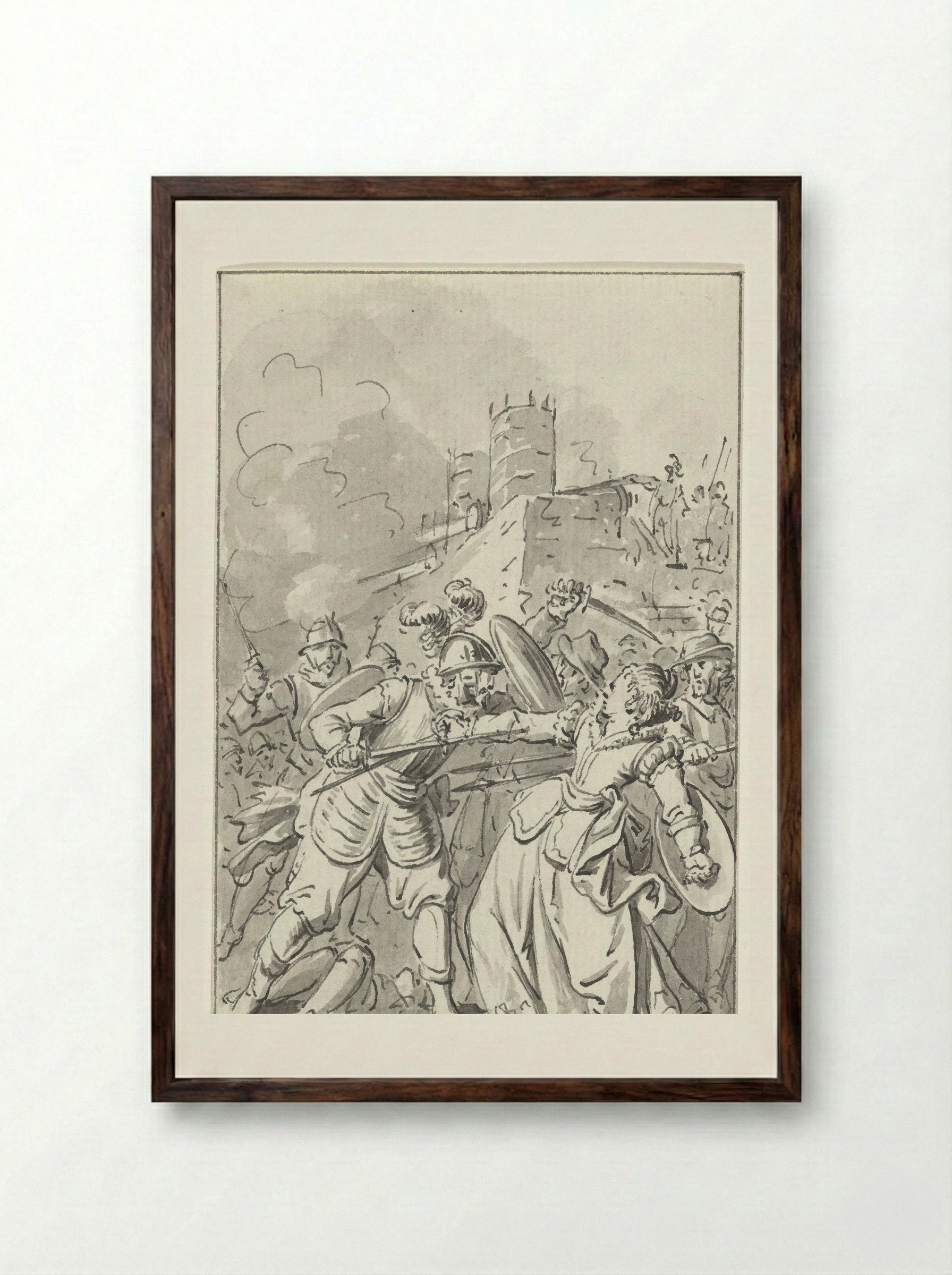 The Princess of Espinoy Wounded at the Defence of Tournai, 1581 - Jacobus Buys - Framed Print Dark Wood