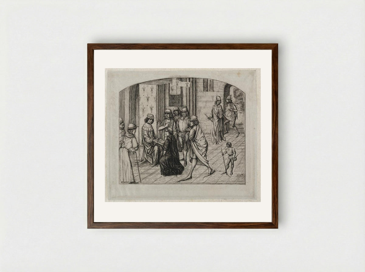 The Printed Work of the Latin Author, Valerius Maximus, Being Presented to King Louis XI - Charles Meryon - Framed Print Dark Wood